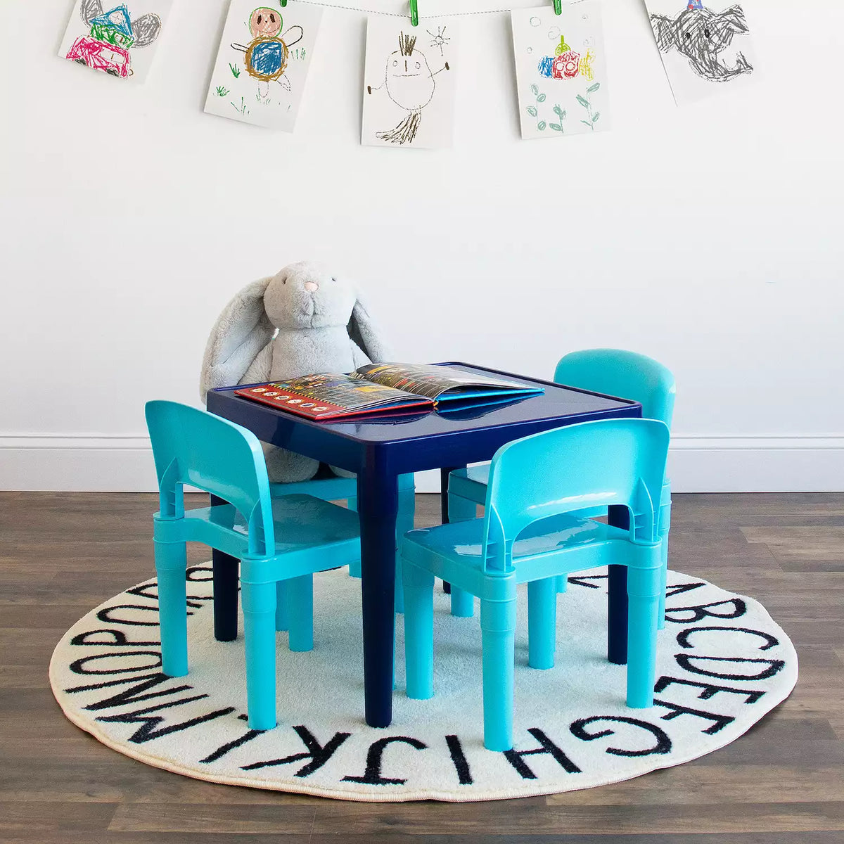 Humble Crew Jordan Kids Lightweight Plastic Table and 4 Chairs Set, Sq