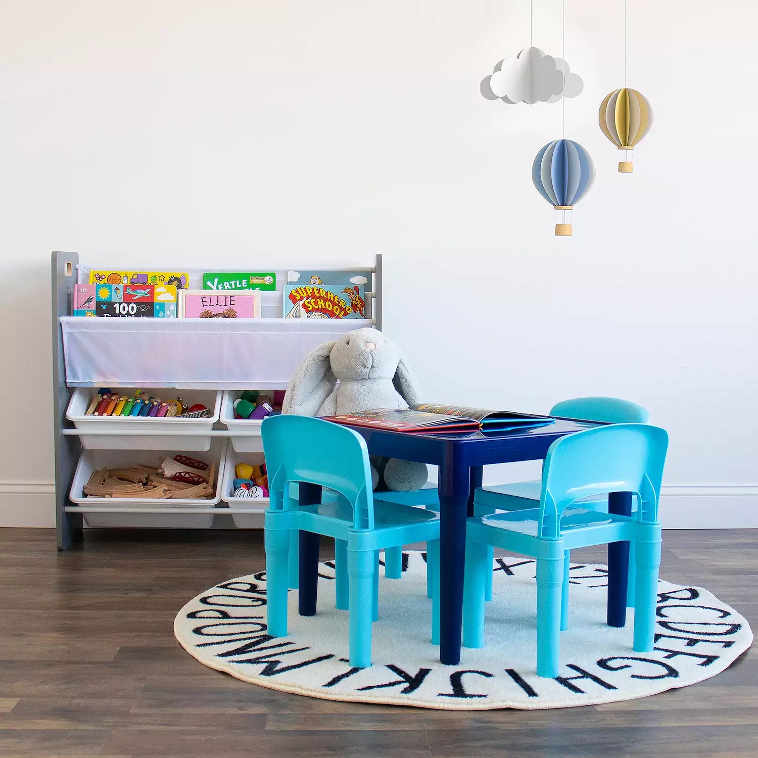 Humble Crew Quinn Kids Lightweight Plastic Table and 4 Chairs Set, Square, Purple