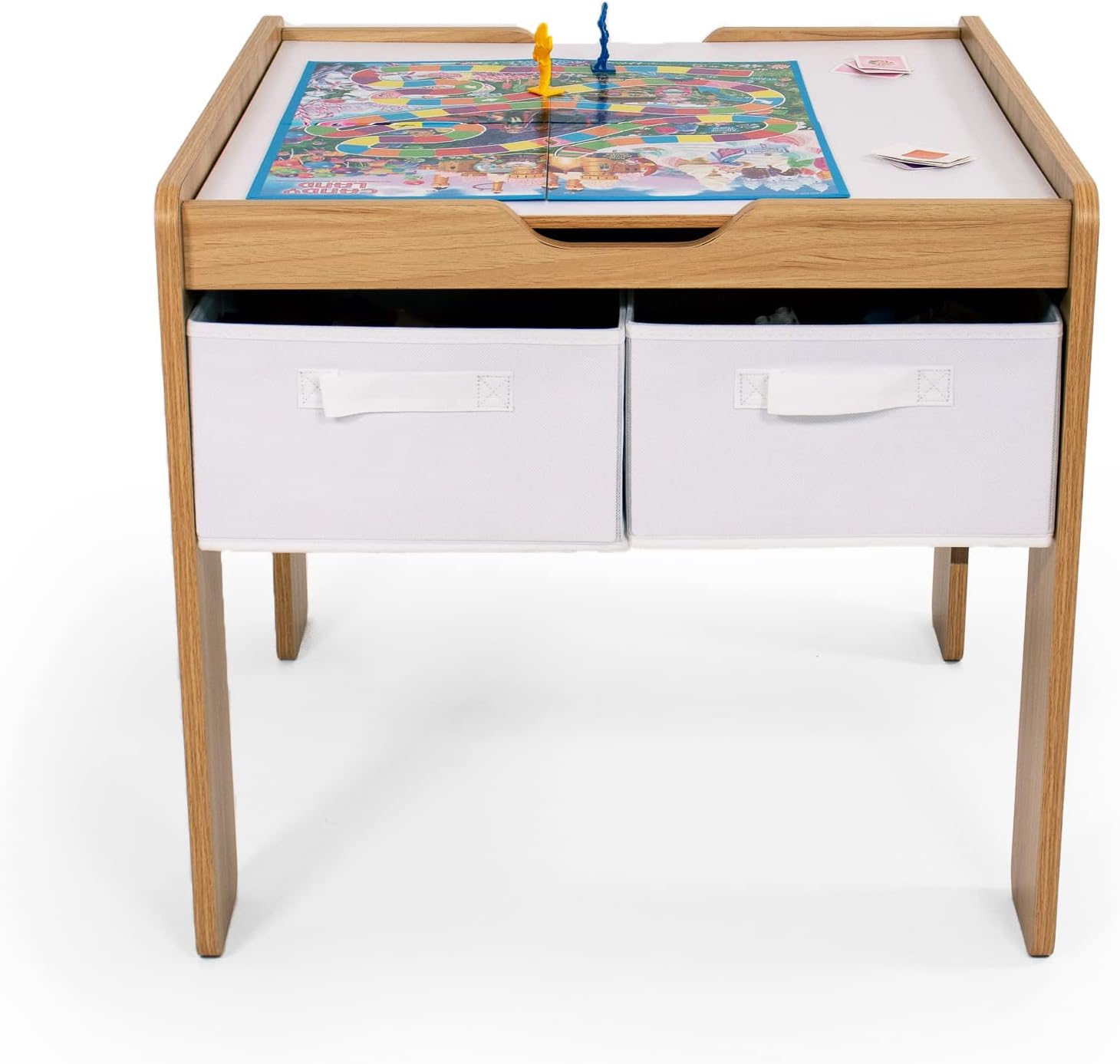Humble Crew Journey Kids Wood Building Block-Compatible Construction Table with 4 Bins, White/Natural Wood