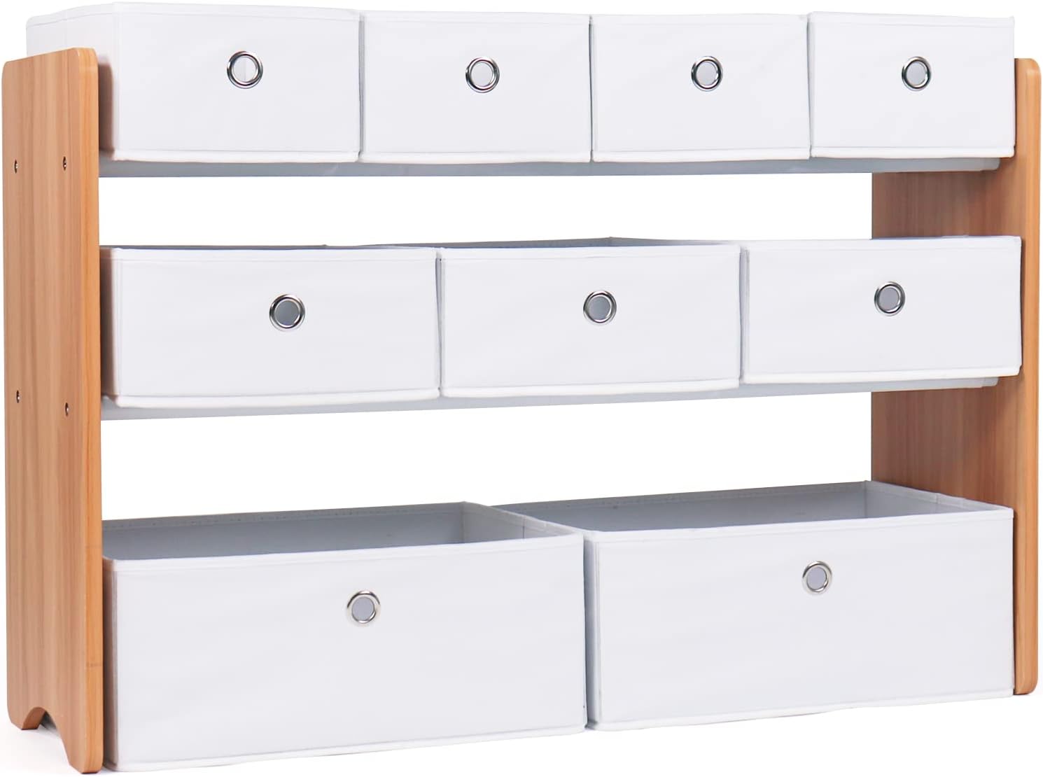 Humble Crew Journey Kids Toy Storage Organizer with 9 Collapsible Fabric Storage Bins, Natural Wood and White