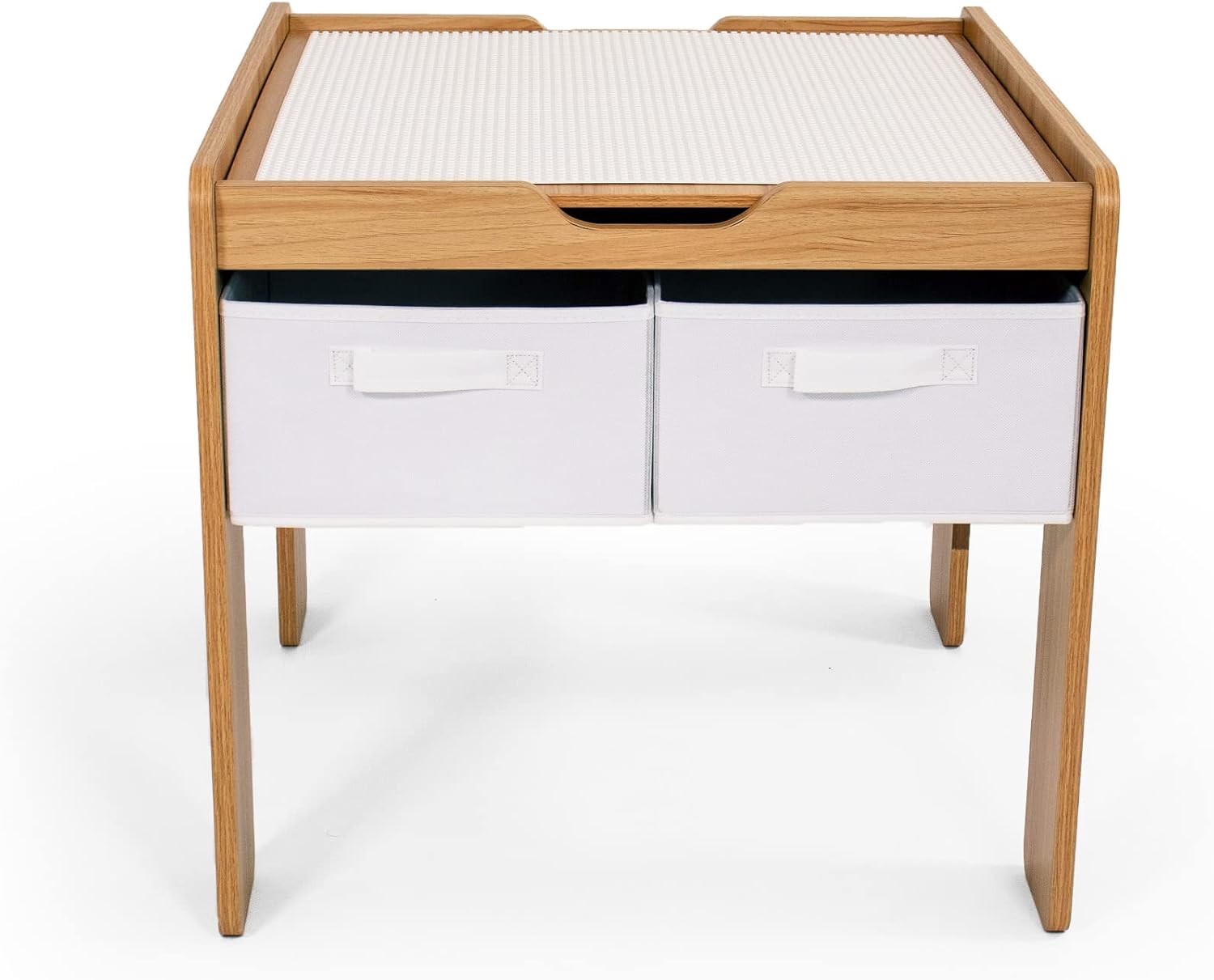 Humble Crew Journey Kids Wood Building Block-Compatible Construction Table with 4 Bins, White/Natural Wood