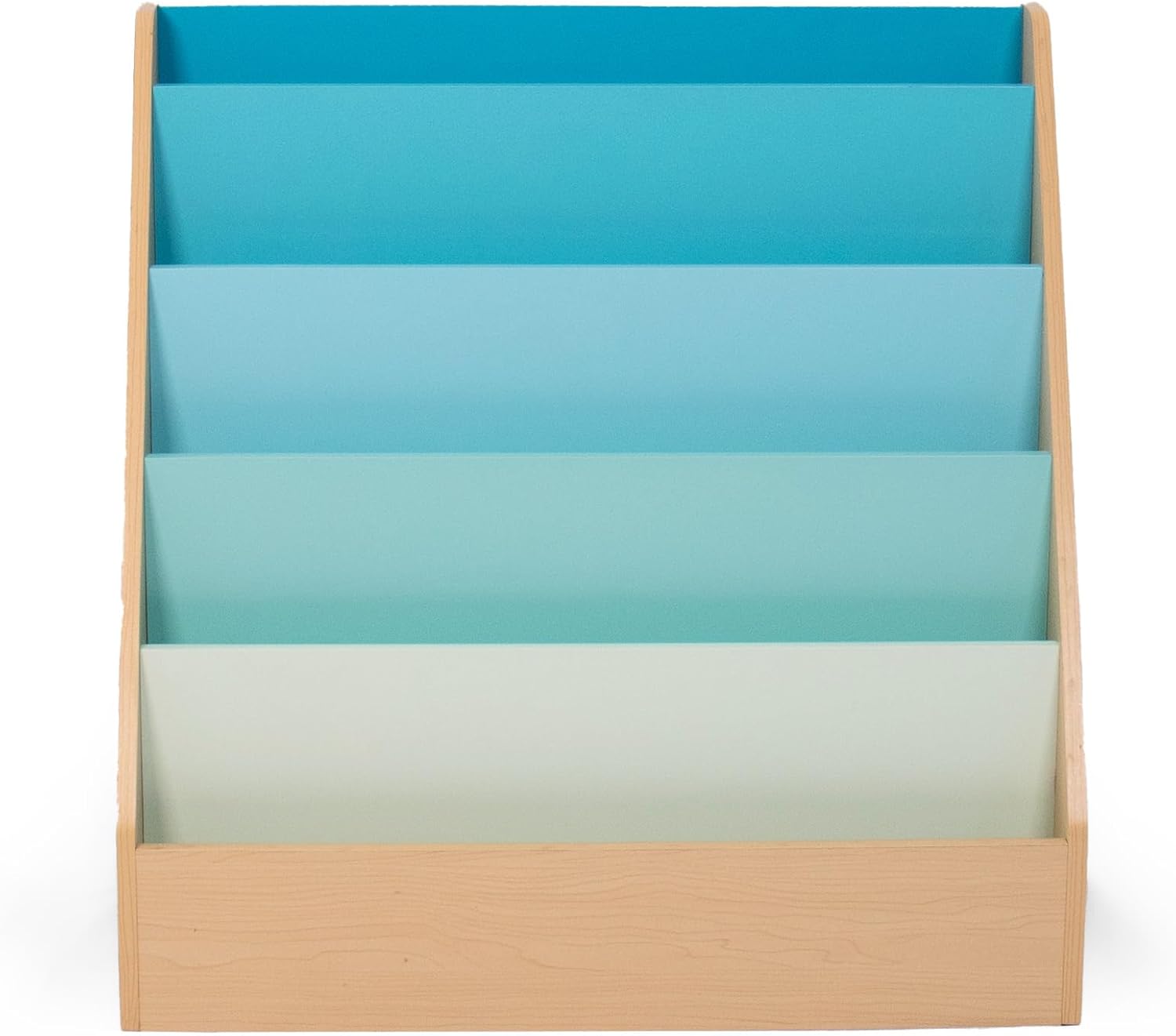 Humble Crew Skylar Children's Wooden Bookcase Storage Rack with 5 Tiers, Natural/Aqua