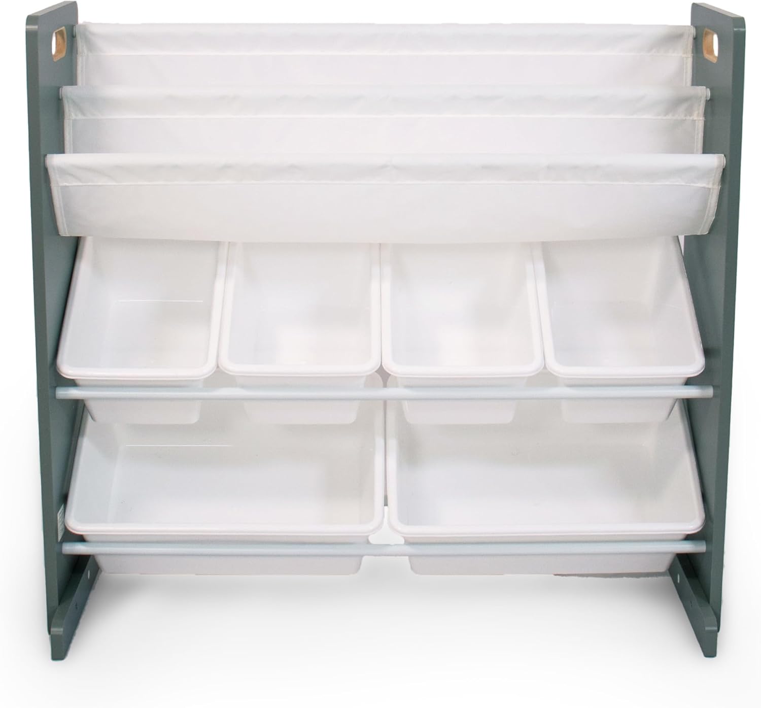 Humble Crew Inspire Kids Read n’ Play 6 Bin Toy Organizer and 2 Tier Bookrack, Grey/White