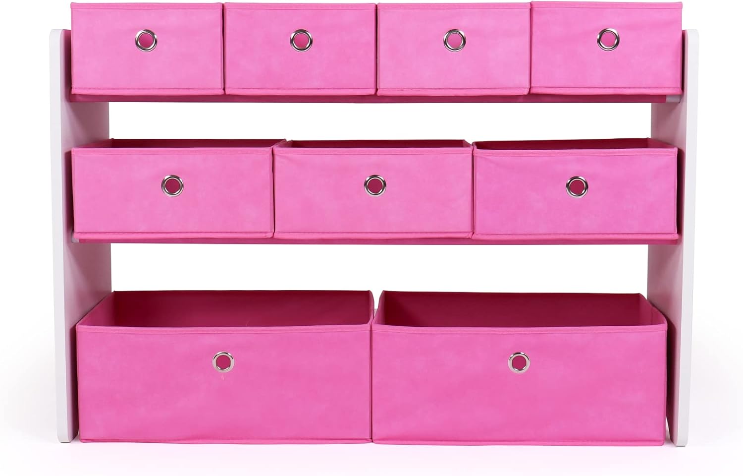 Humble Crew Carly Kids Toy Storage Organizer with 9 Collapsible Fabric Storage Bins, White and Pink