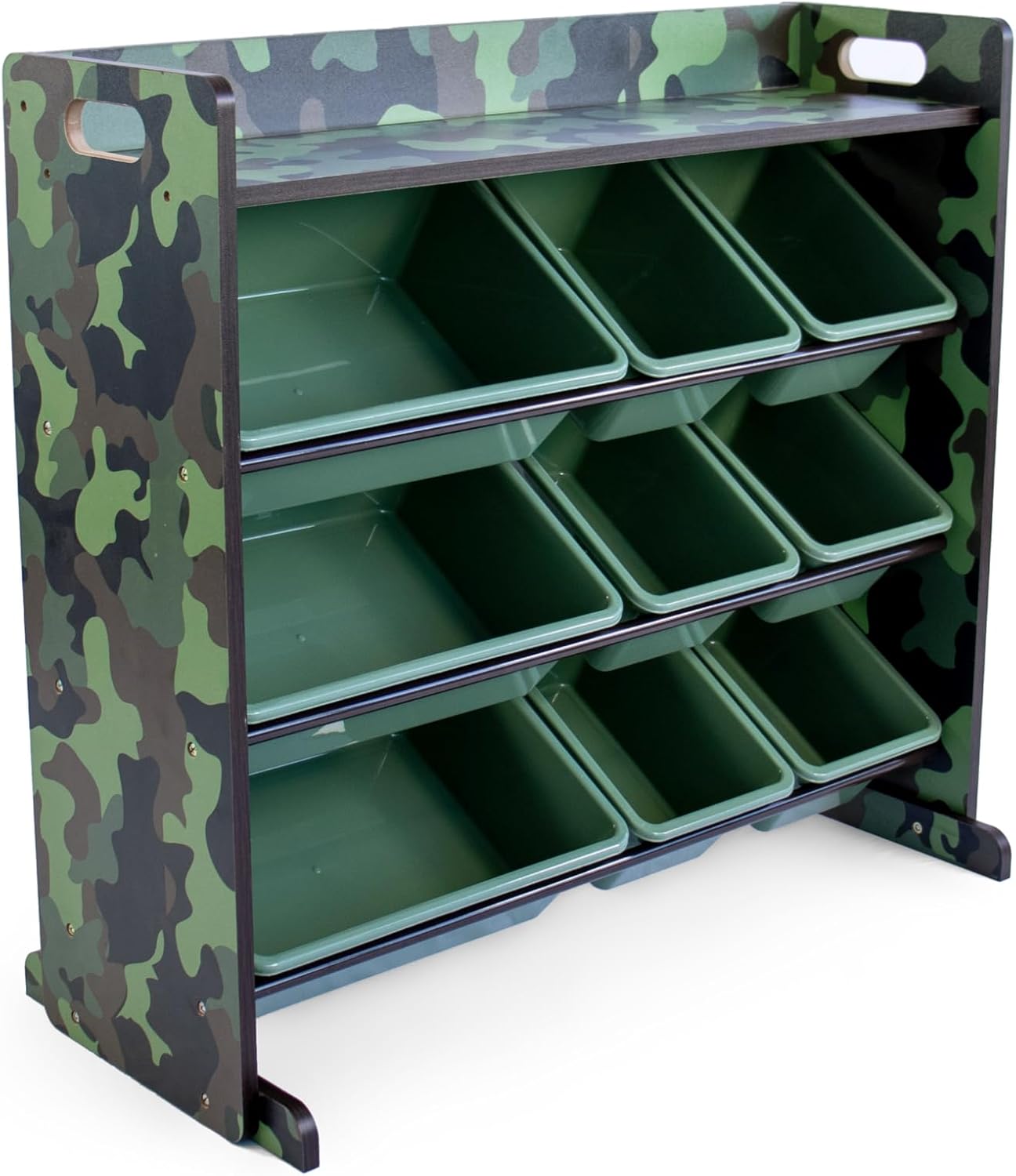 Humble Crew Hunter Toy Storage Organizer with Shelf and 9 Plastic Storage Bins, Army Green Camo