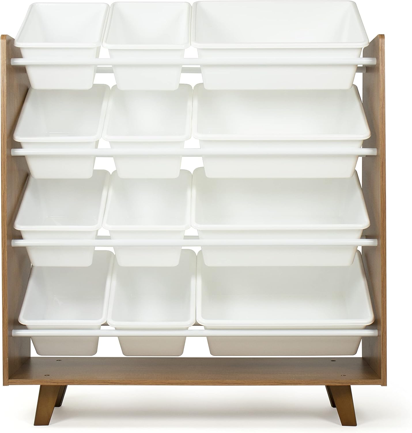 Humble Crew Morgan 12-Bin Toy Storage Mid-Century Organizer, Wood/White