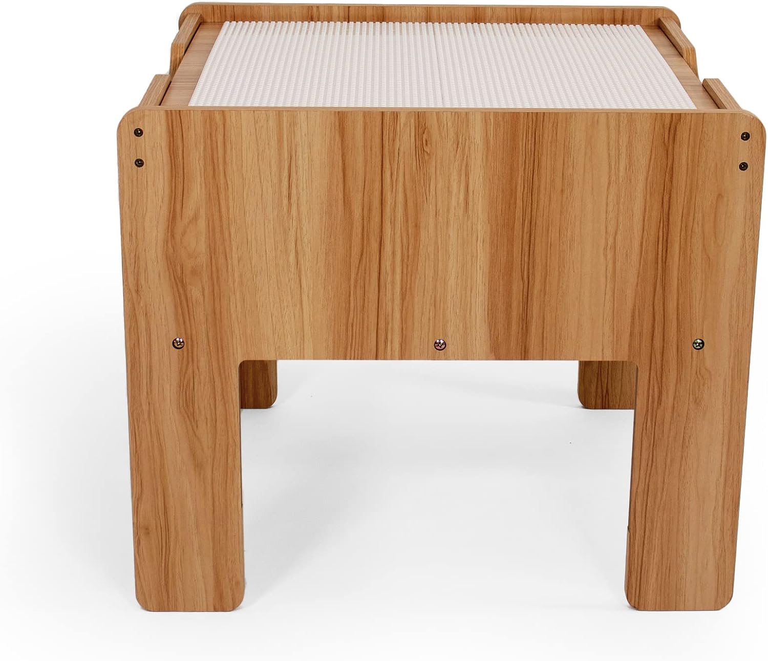 Humble Crew Journey Kids Wood Building Block-Compatible Construction Table with 4 Bins, White/Natural Wood