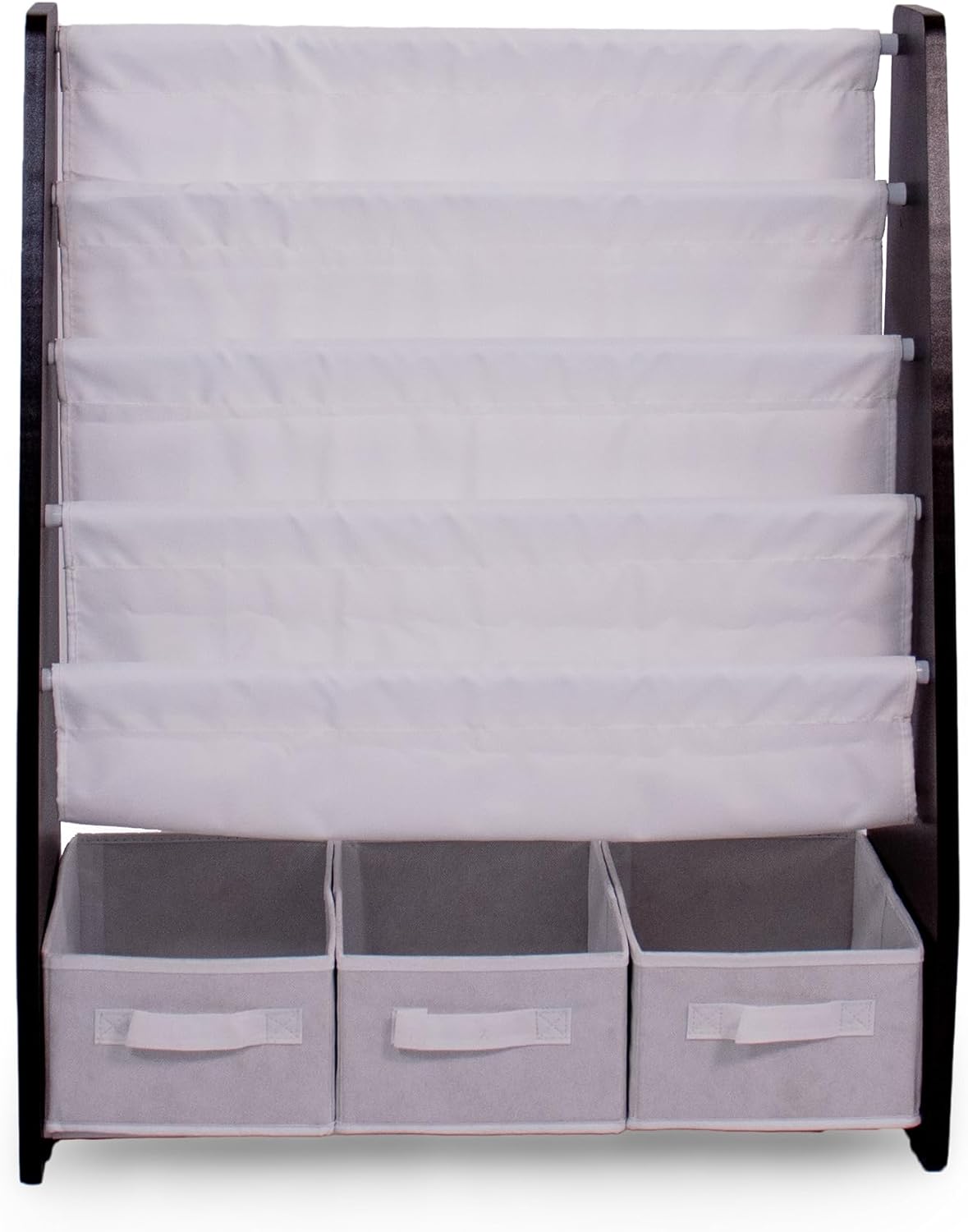 Humble Crew Kids Bookshelf 4 Tier Book Storage and Fabric Bin Organizer, Espresso