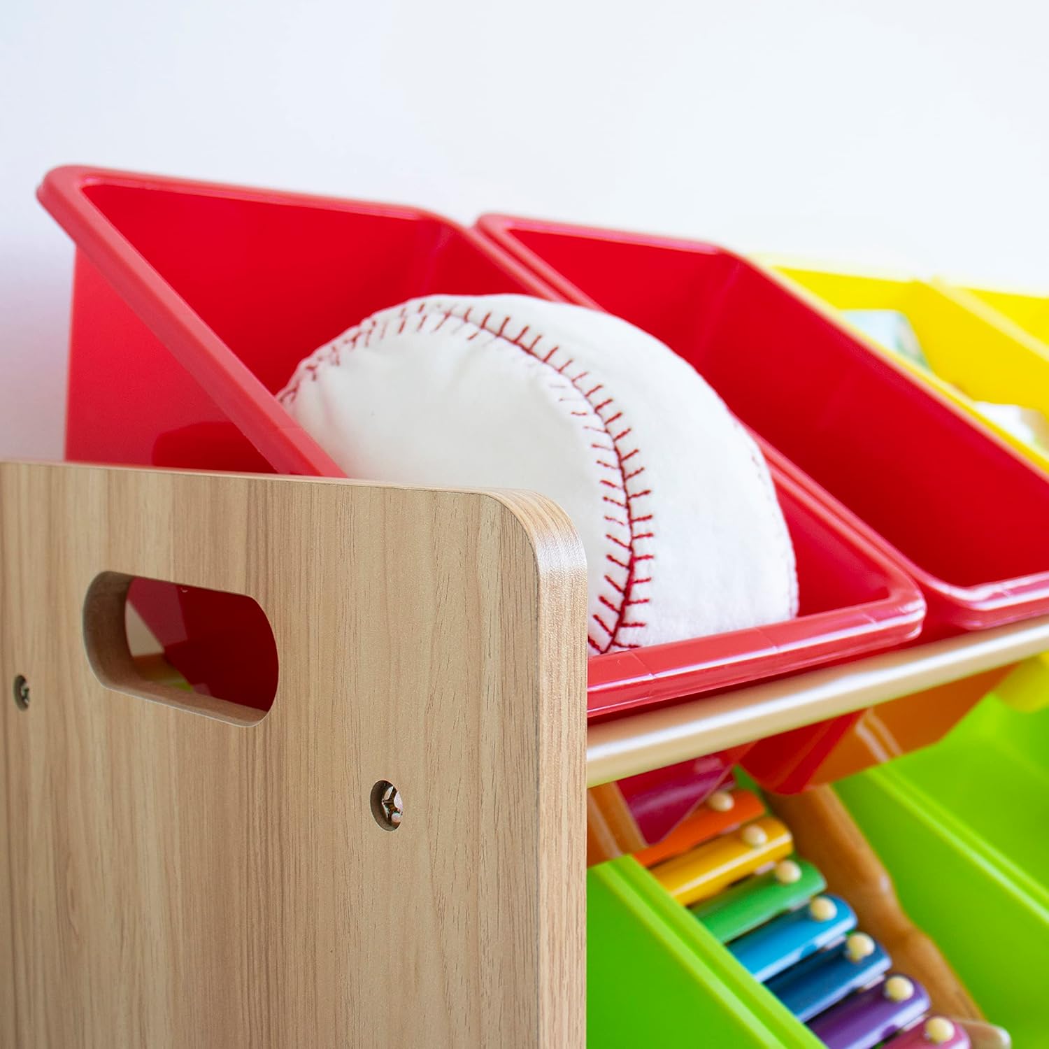 Humble Crew Kids Toy Storage Organizer with 12 Storage Bins, Rainbow/Natural Wood