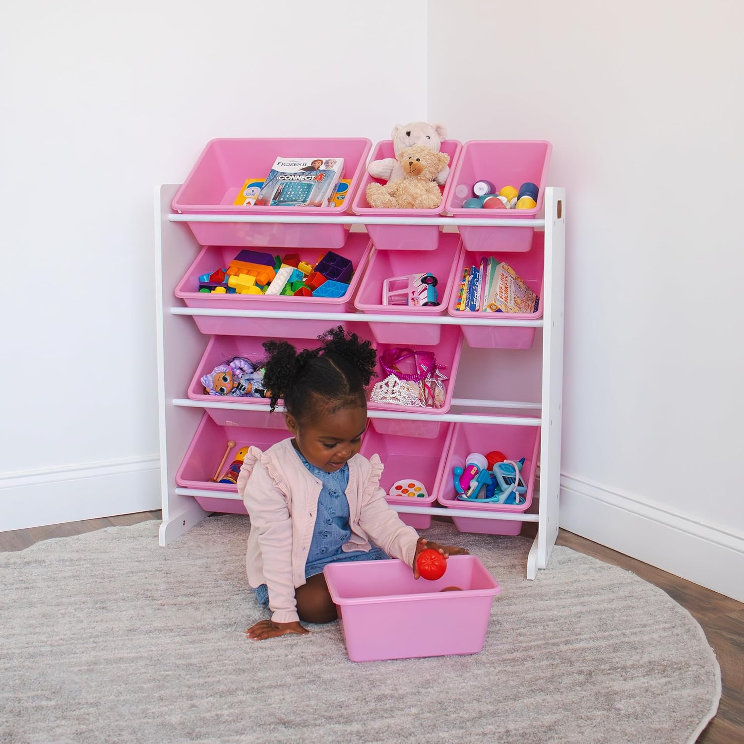 Humble Crew 12 Bin Toy Storage Organizer, White/Pink