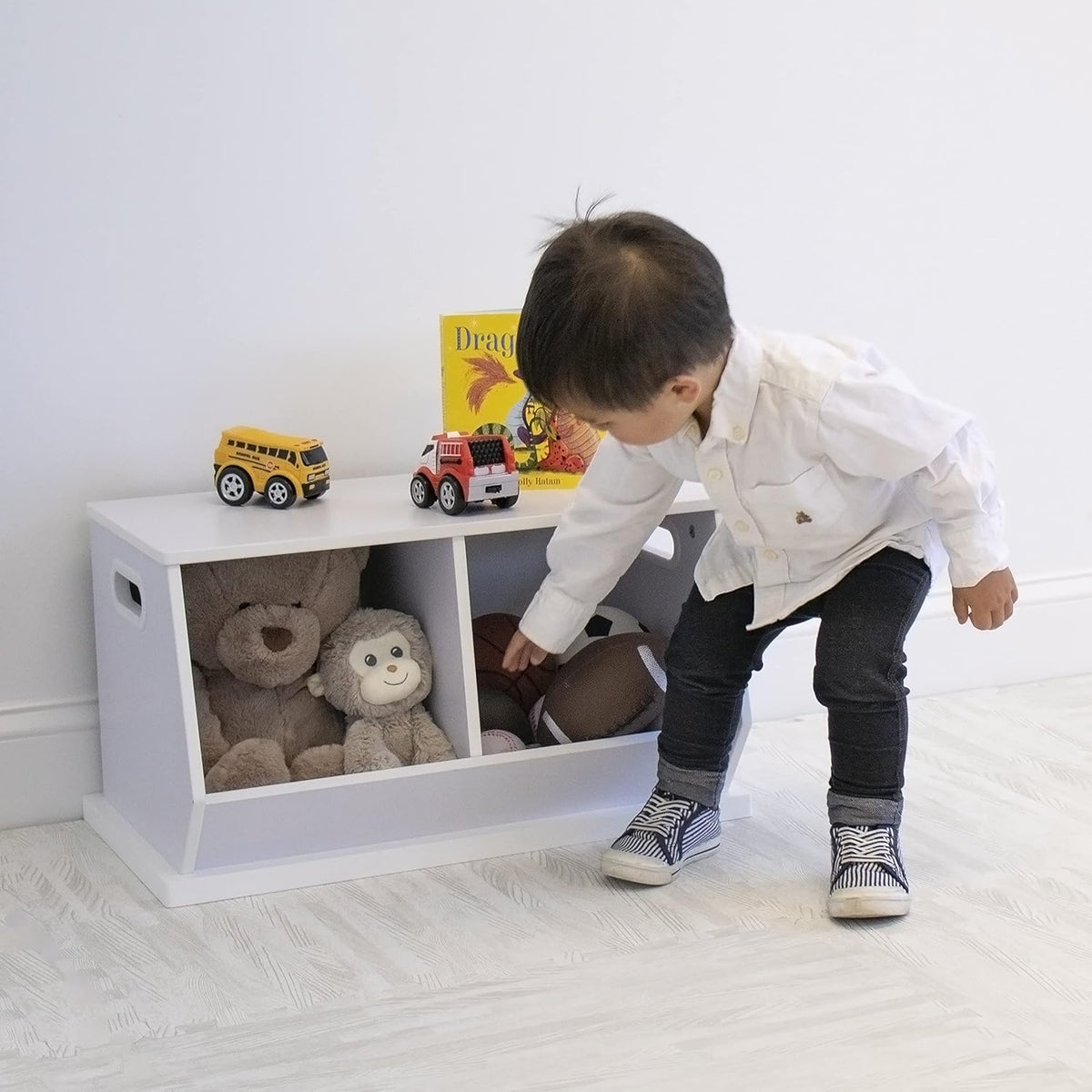 Humble Crew Wood Toy Storage Cubby and Kids Bookcase, White