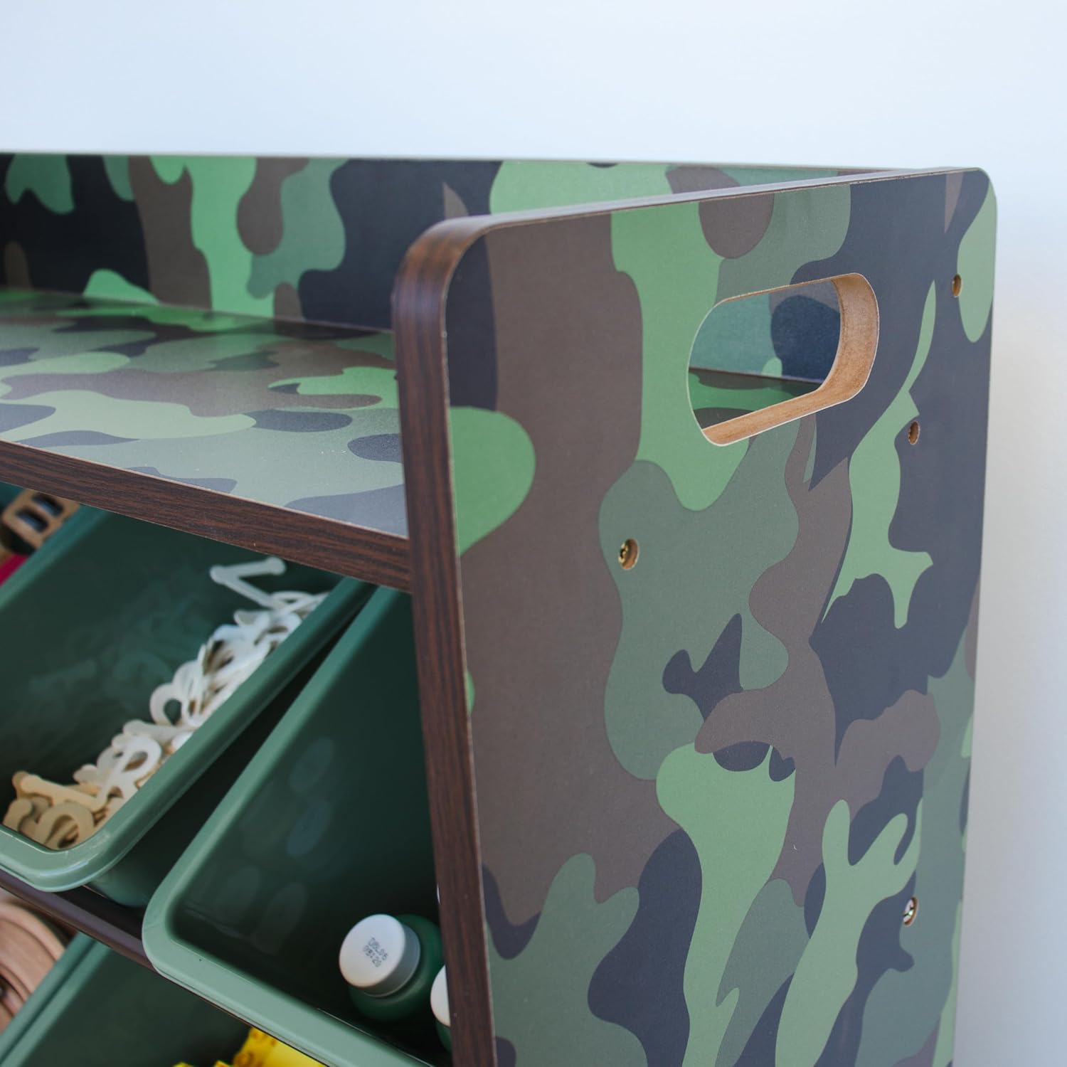 Humble Crew Hunter Toy Storage Organizer with Shelf and 9 Plastic Storage Bins, Army Green Camo