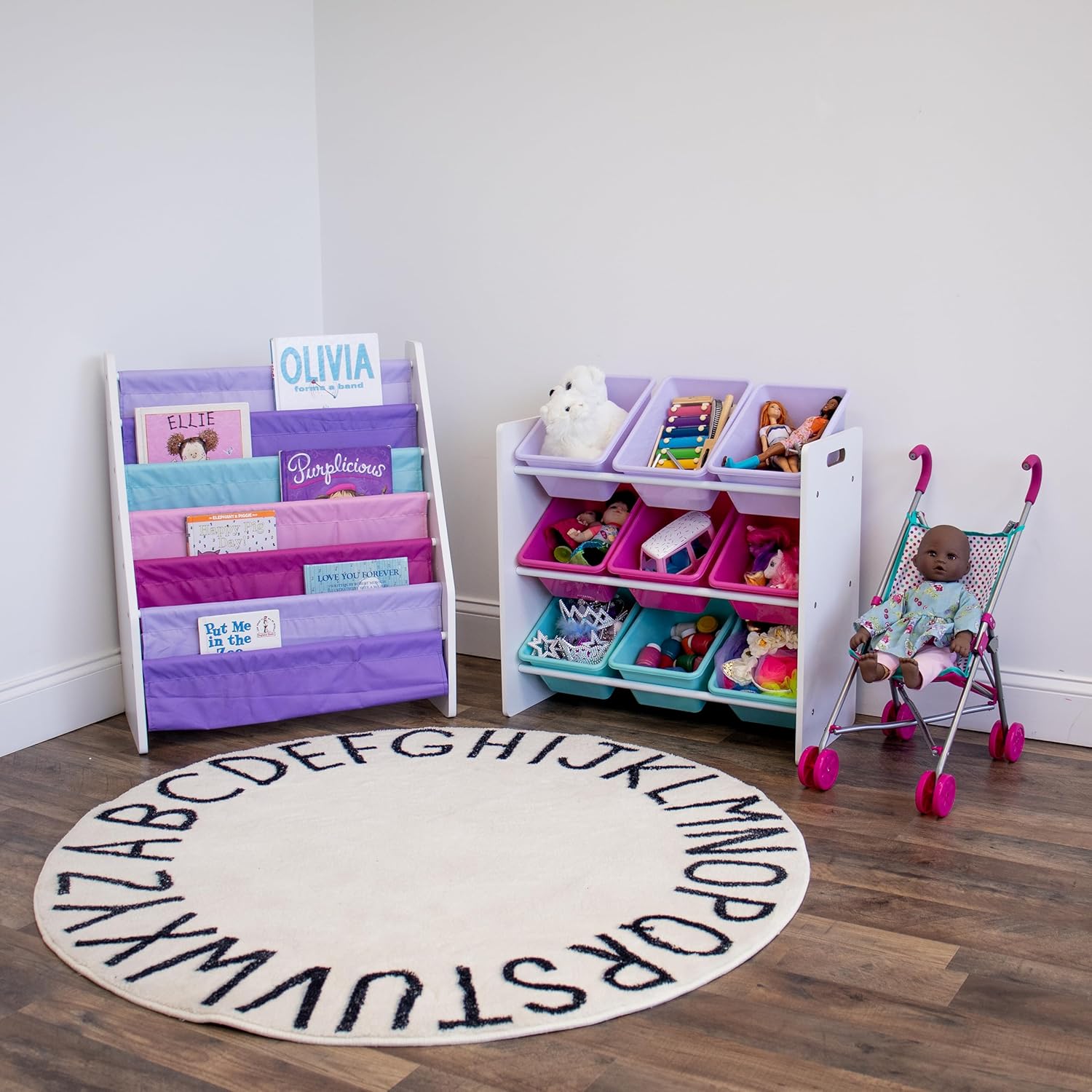 Humble Crew Forever Kids Supersized Bookshelf 6 Tier Book Organizer, White/Pink/Purple/Aqua