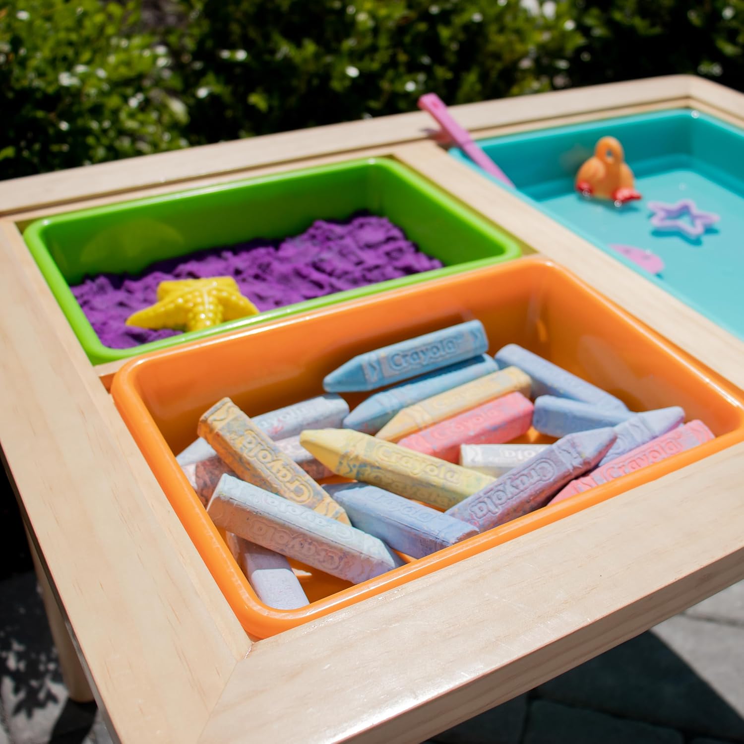 Interactive Toddler Sensory Play Table with 3 Multicolor Storage Bins with Cover, Solid Wood Construction, for Slime, Sand, Kinetic Sand, Water, Hands-On Learning