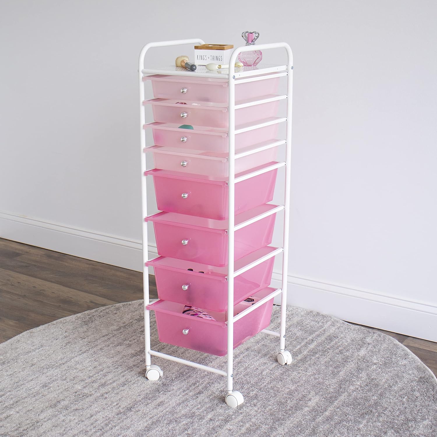 Humble Crew Essentials 8 Drawer Rolling Storage Cart with Wheels, Pink