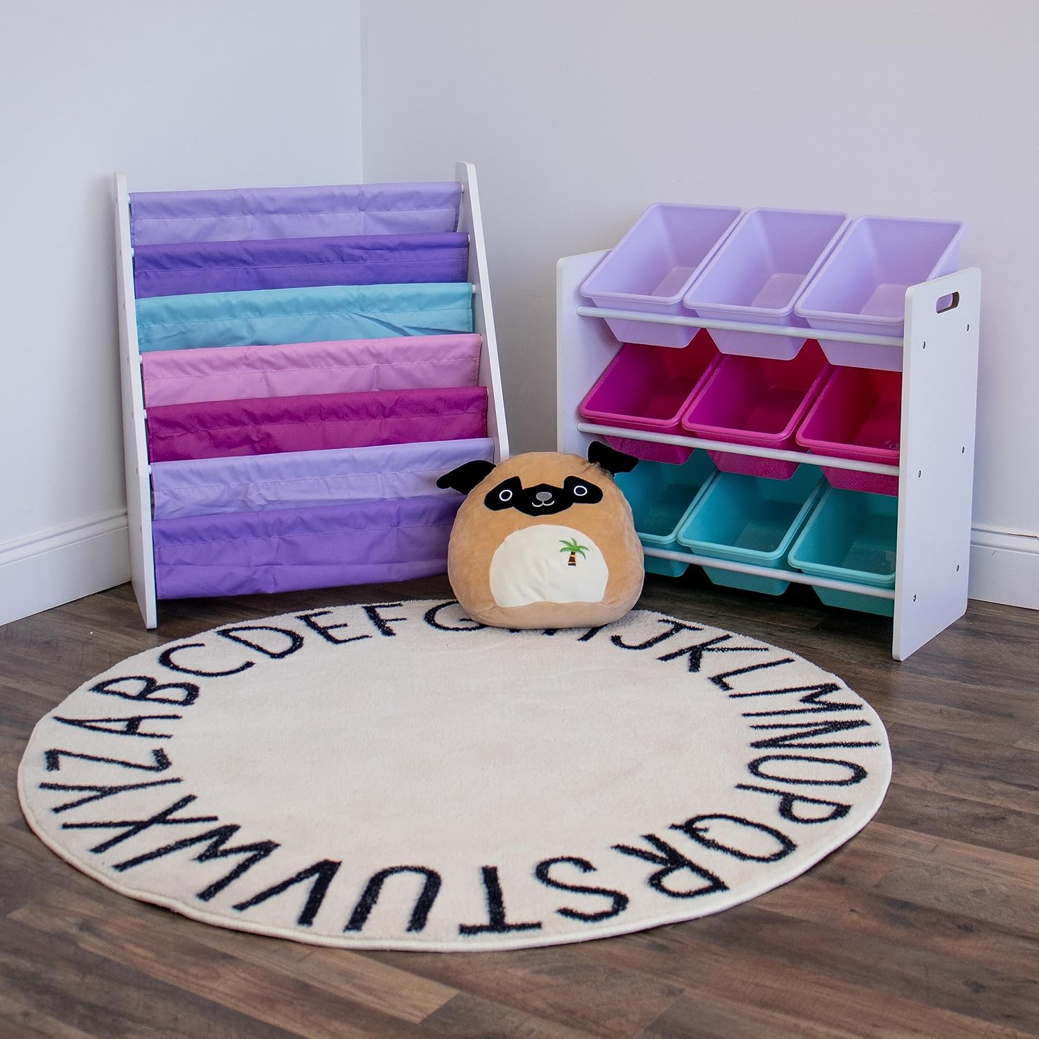 Humble Crew Forever Toy Storage Organizer with 9 Storage Bins, White/Pink/Purple/Aqua