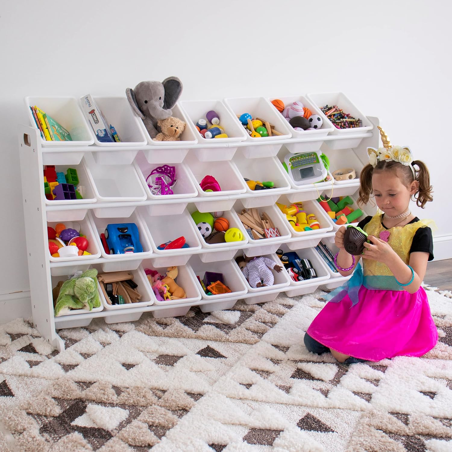 Humble Crew Cambridge Mega Kids Toy Storage Organizer with 28 Storage Bins, White