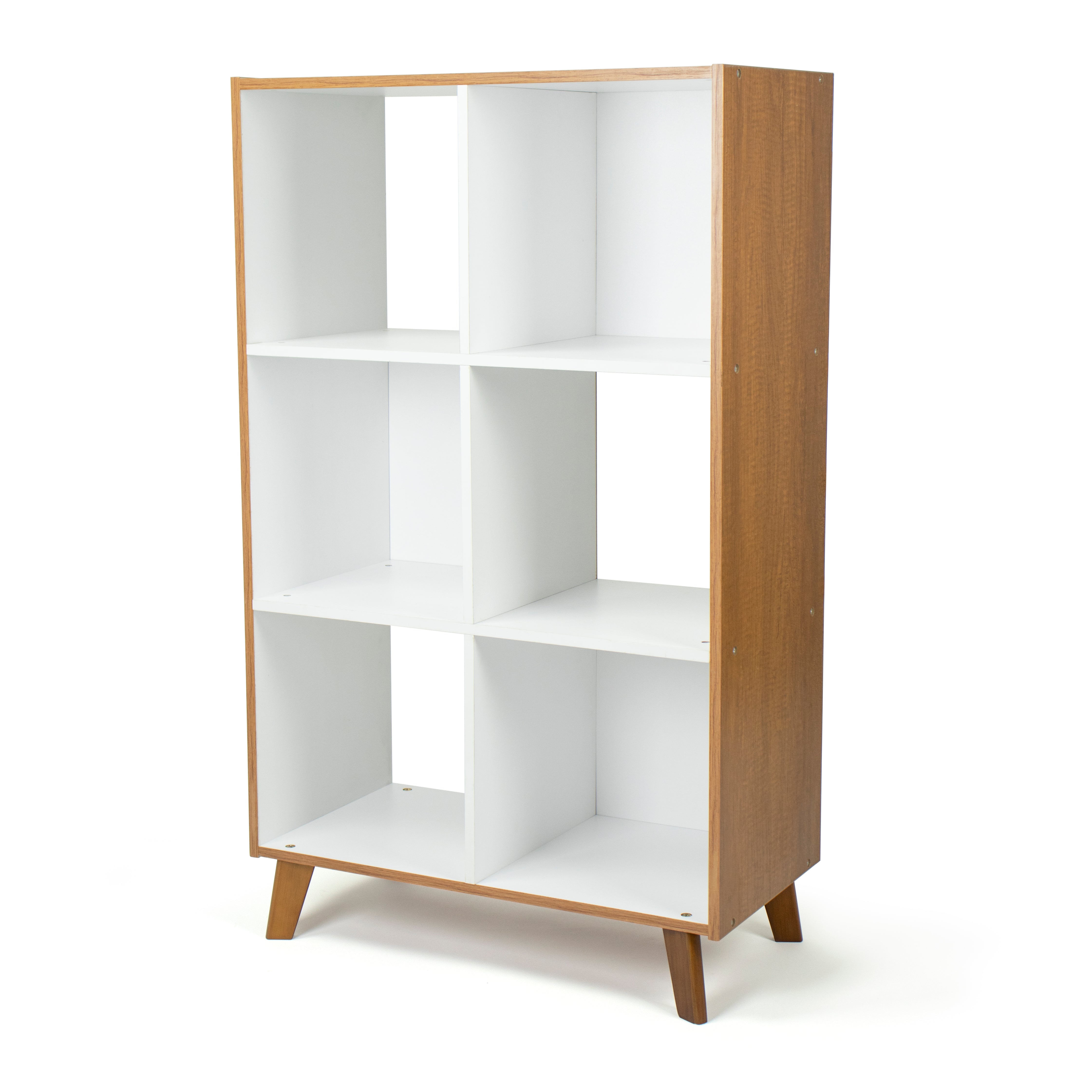 Humble Crew Morgan 6 Cube Toy Storage Mid-Century Organizer, Warm Wood/White