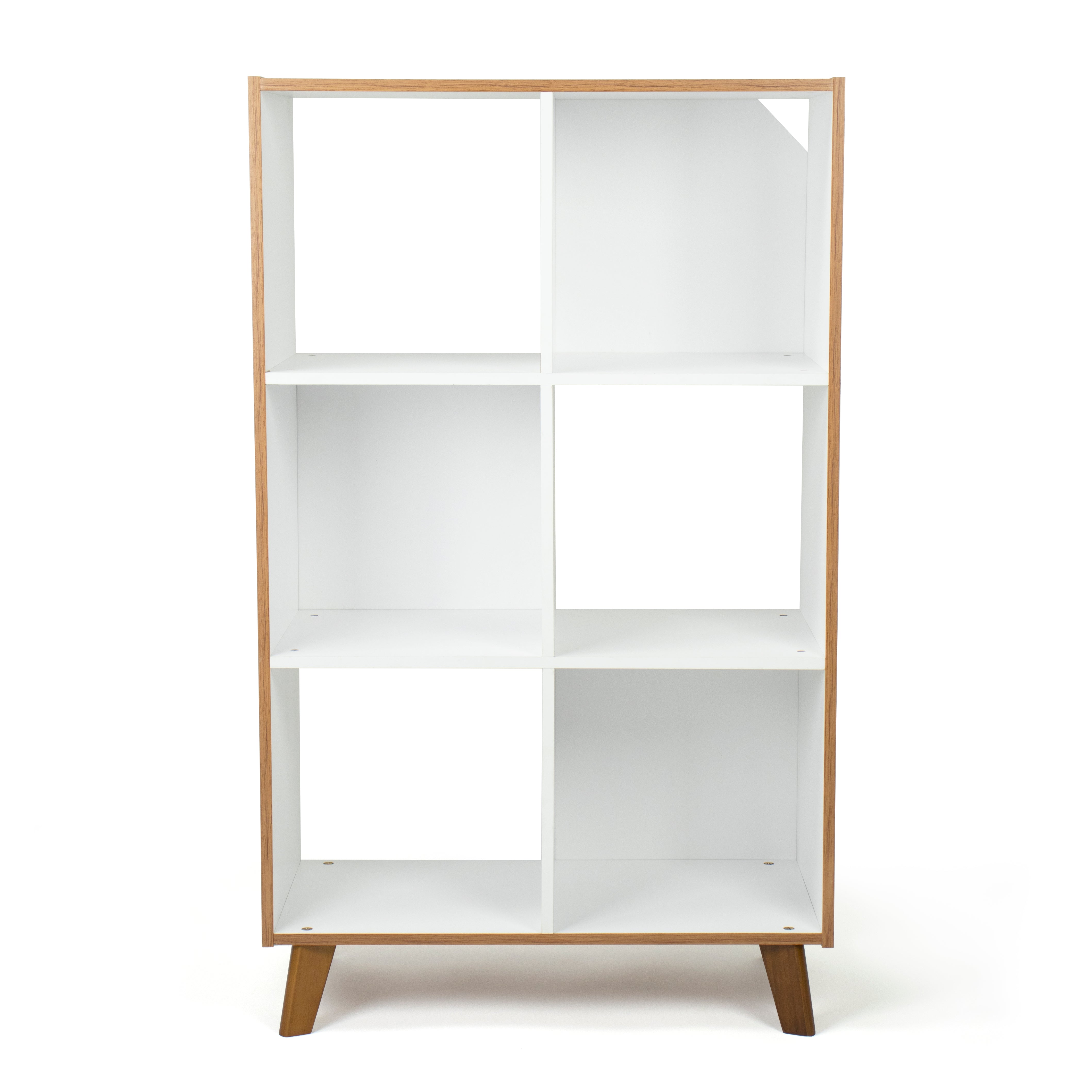 Humble Crew Morgan 6 Cube Toy Storage Mid-Century Organizer, Warm Wood/White