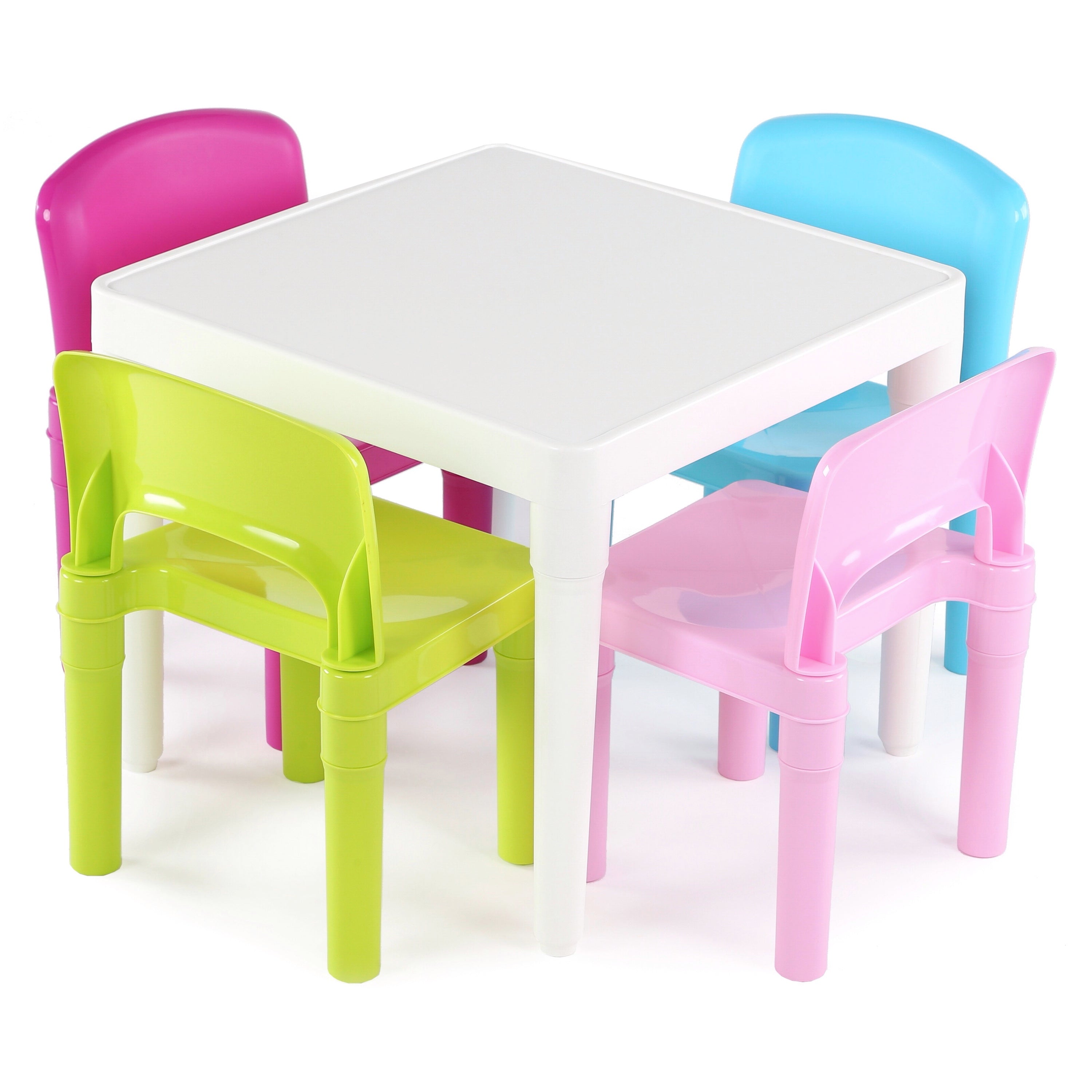 Plastic Table & 4 Chairs Set, Pink, Green & Blue