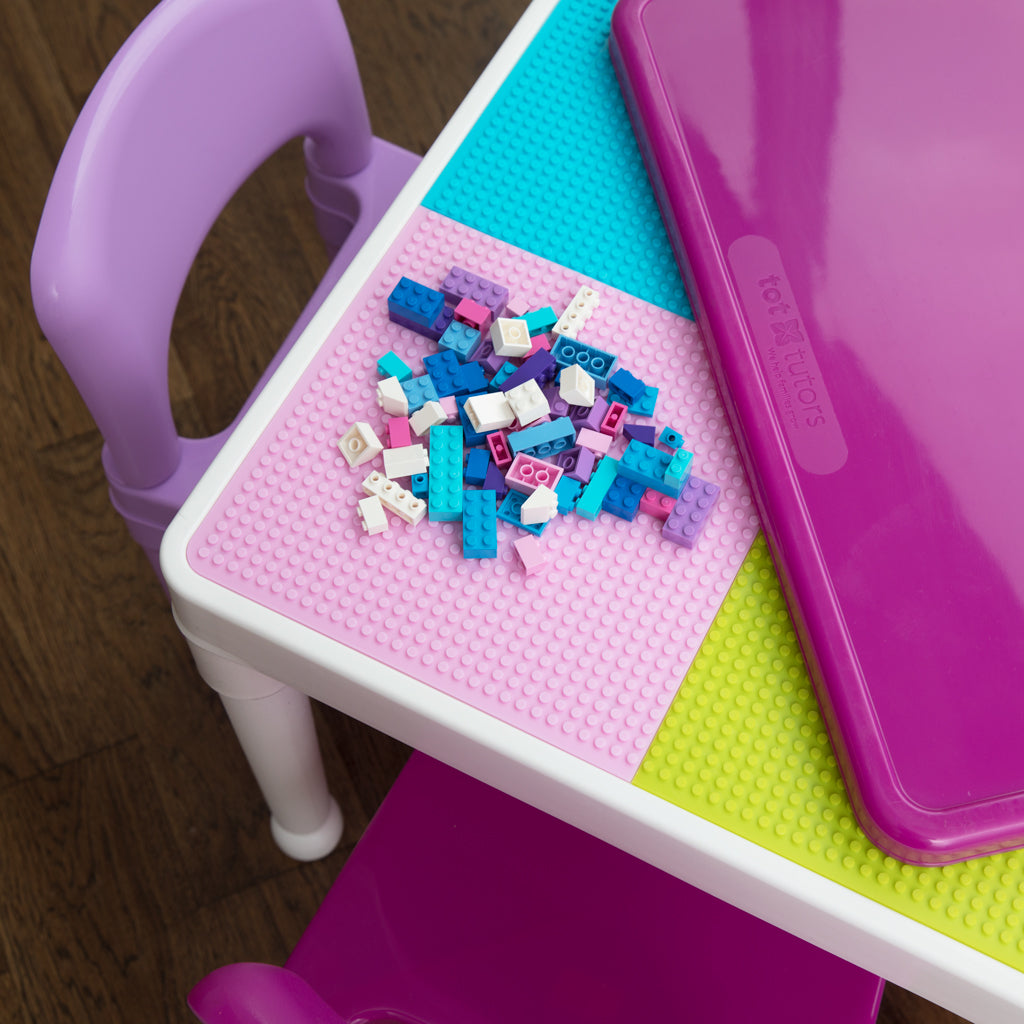 Square Construction Table & 4 Chairs Set, Pink/Purple