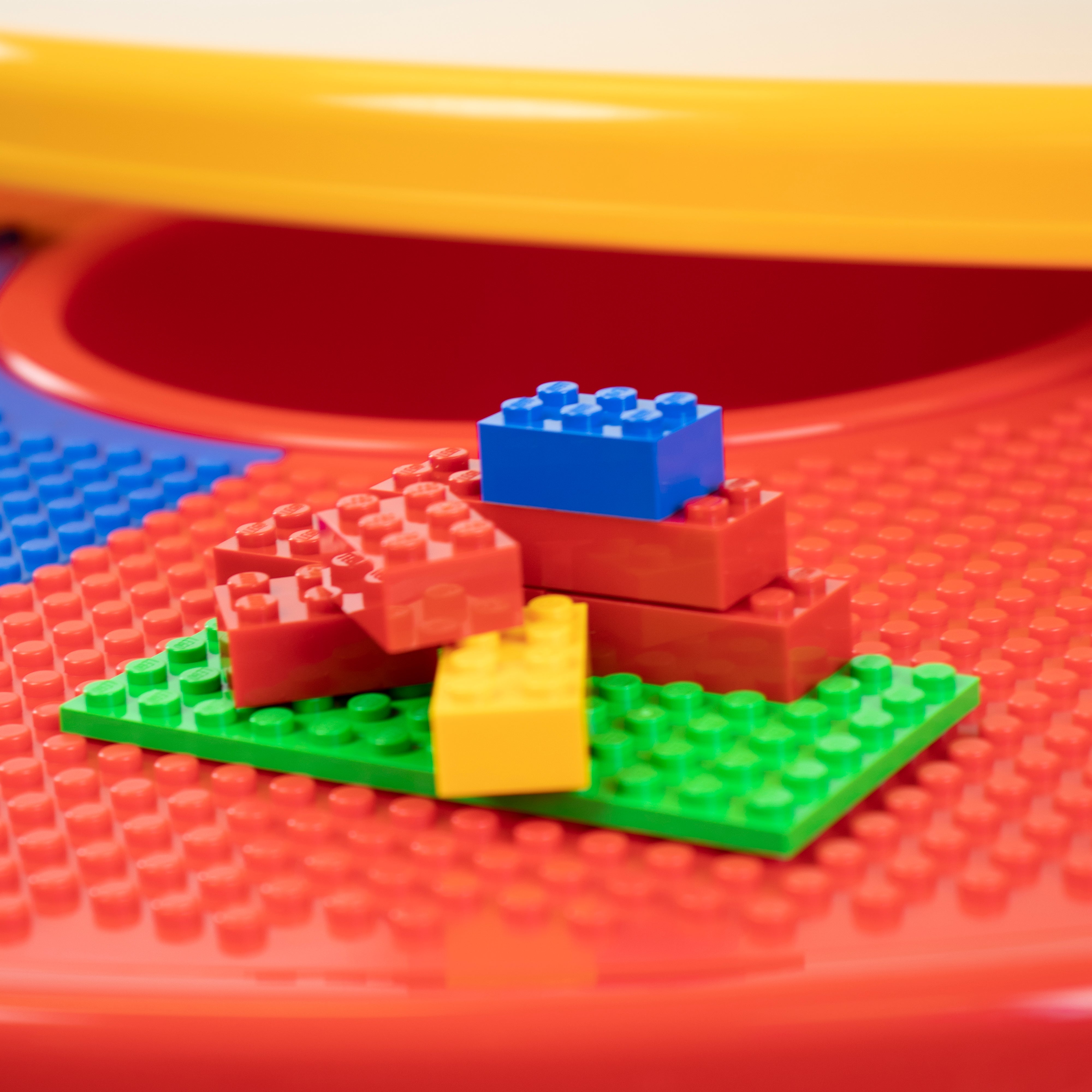 Primary Kids 2-in-1 Plastic Building Blocks-Compatible, Dry Erase Activity Table and 2 Chairs Set, Red/Green/Blue