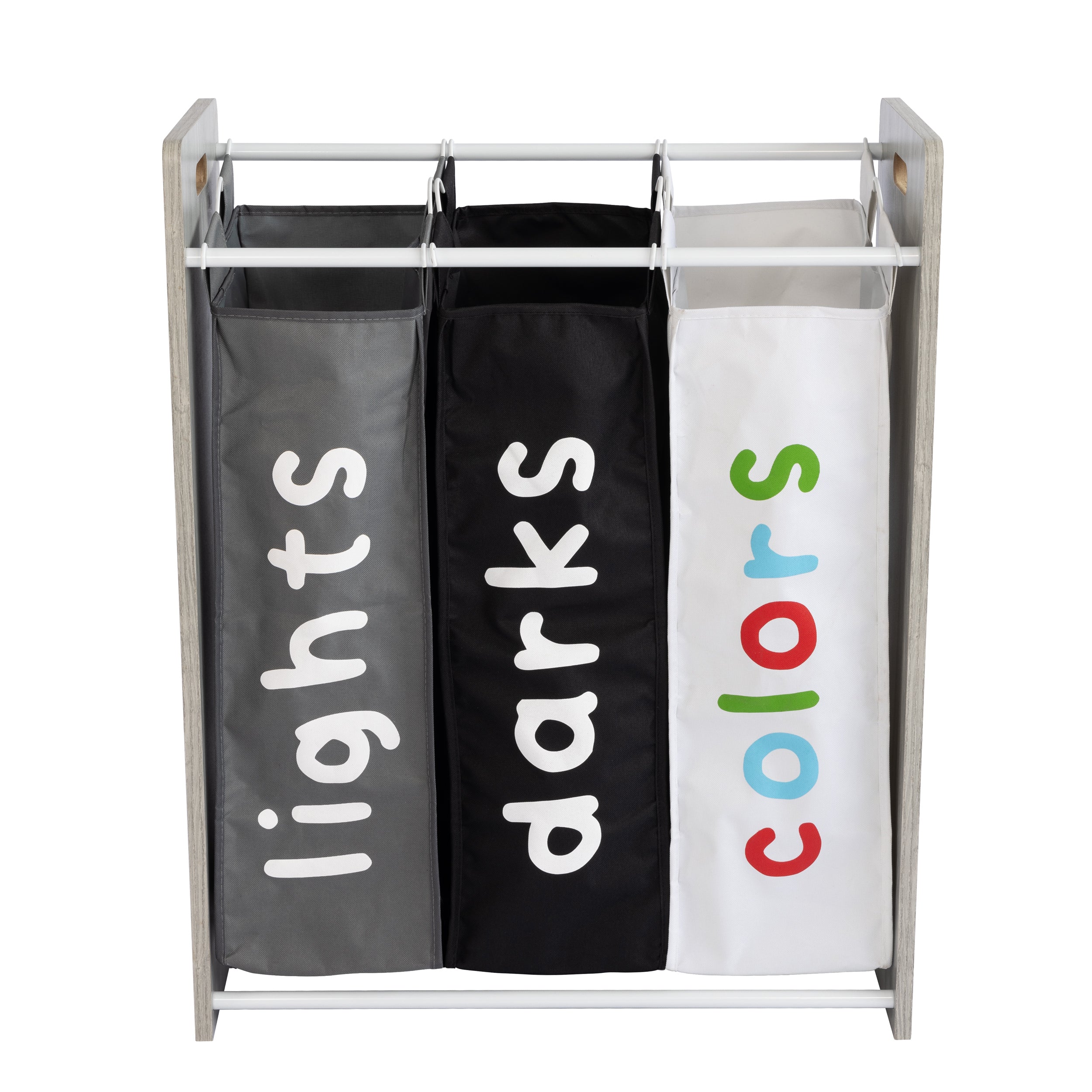 Humble Crew Slate Kids Laundry Organizer with 3 Removable Laundry Hampers, Grey Woodgrain/White