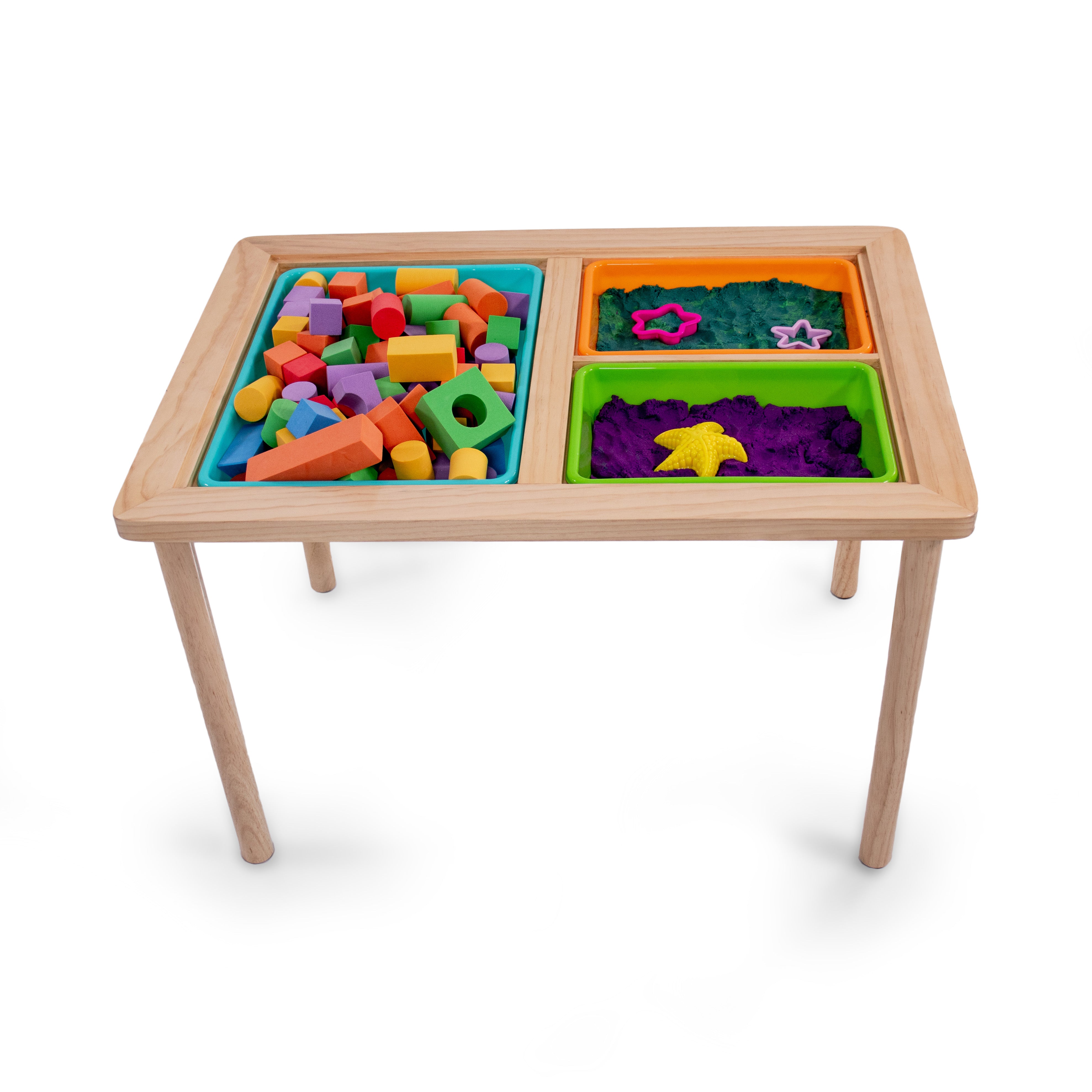 Interactive Toddler Sensory Play Table with 3 Multicolor Storage Bins with Cover, Solid Wood Construction, for Slime, Sand, Kinetic Sand, Water, Hands-On Learning