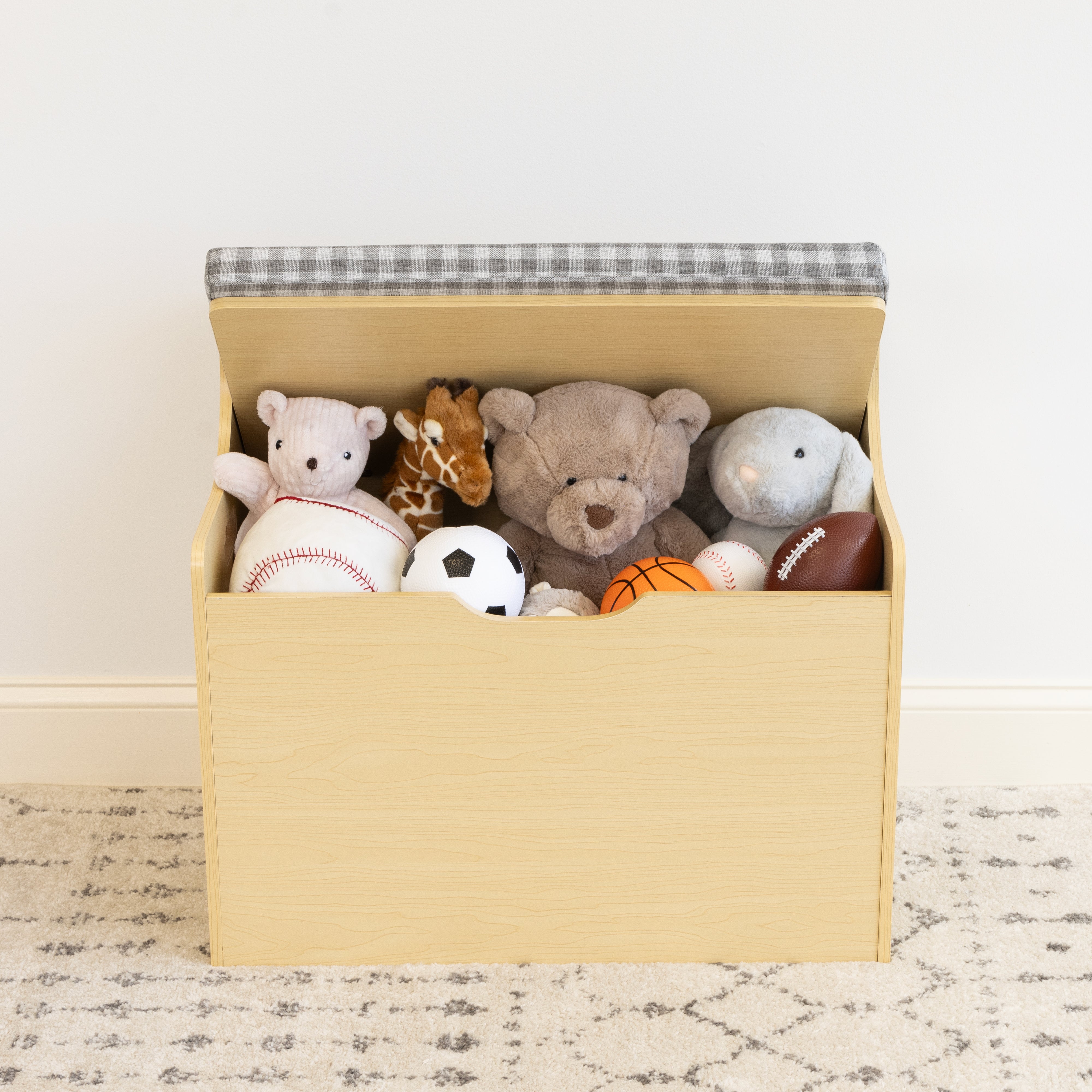 Humble Crew Jaime Hinged Toy Storage Chest with Removable Cushion, Natural/Grey