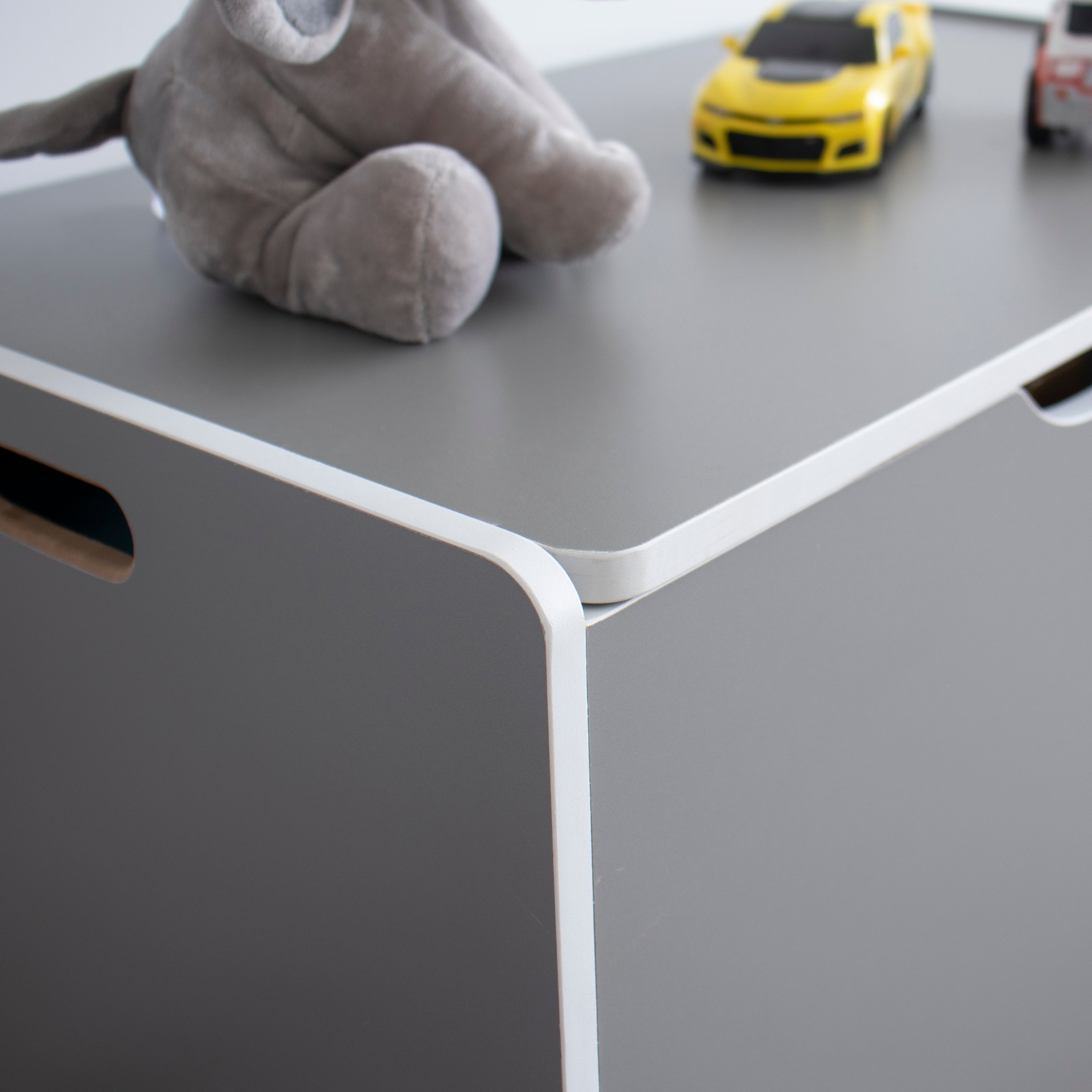 Hinged Toy Storage Chest with Lid, Grey & White