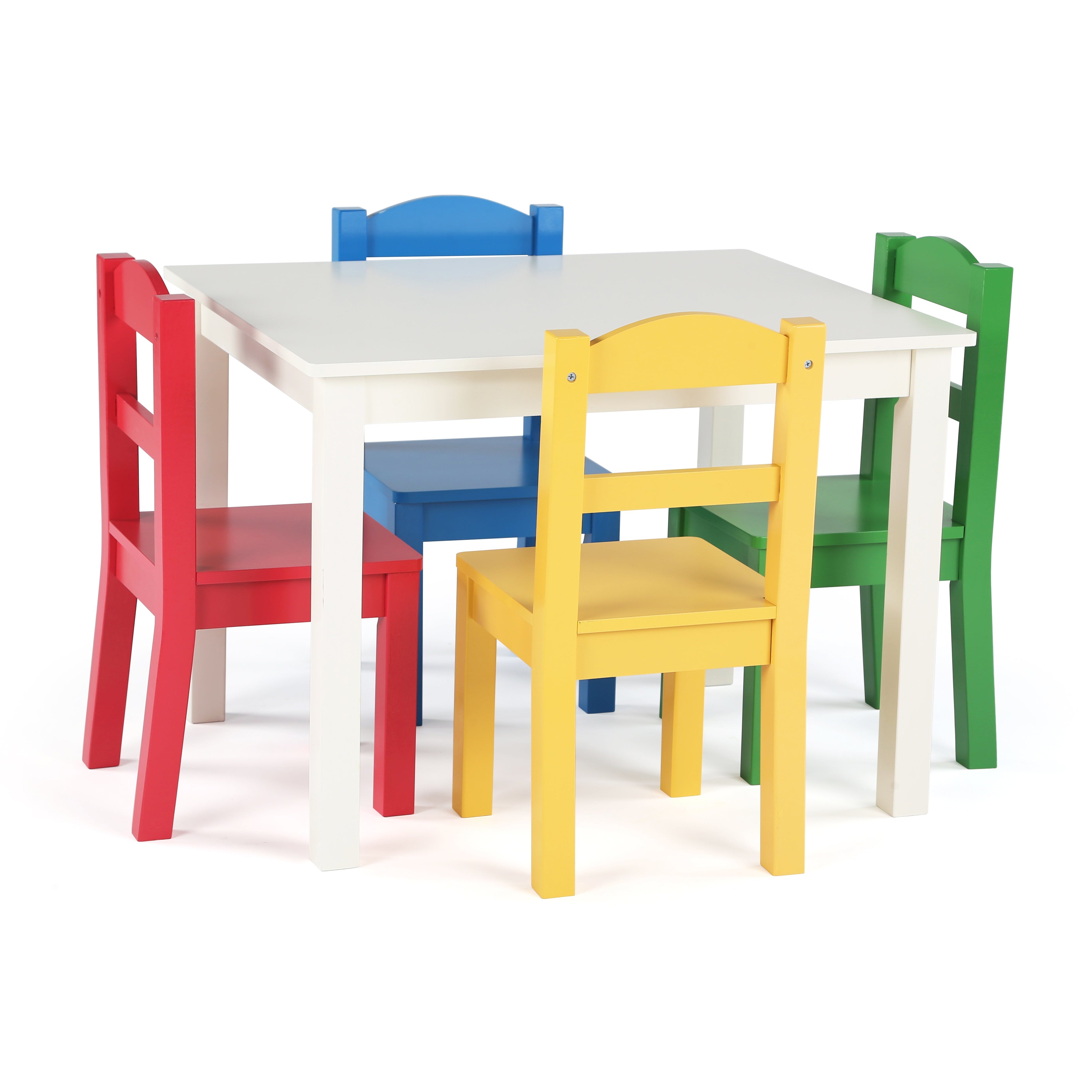 Summit White Wood Table & 4 Primary Chairs