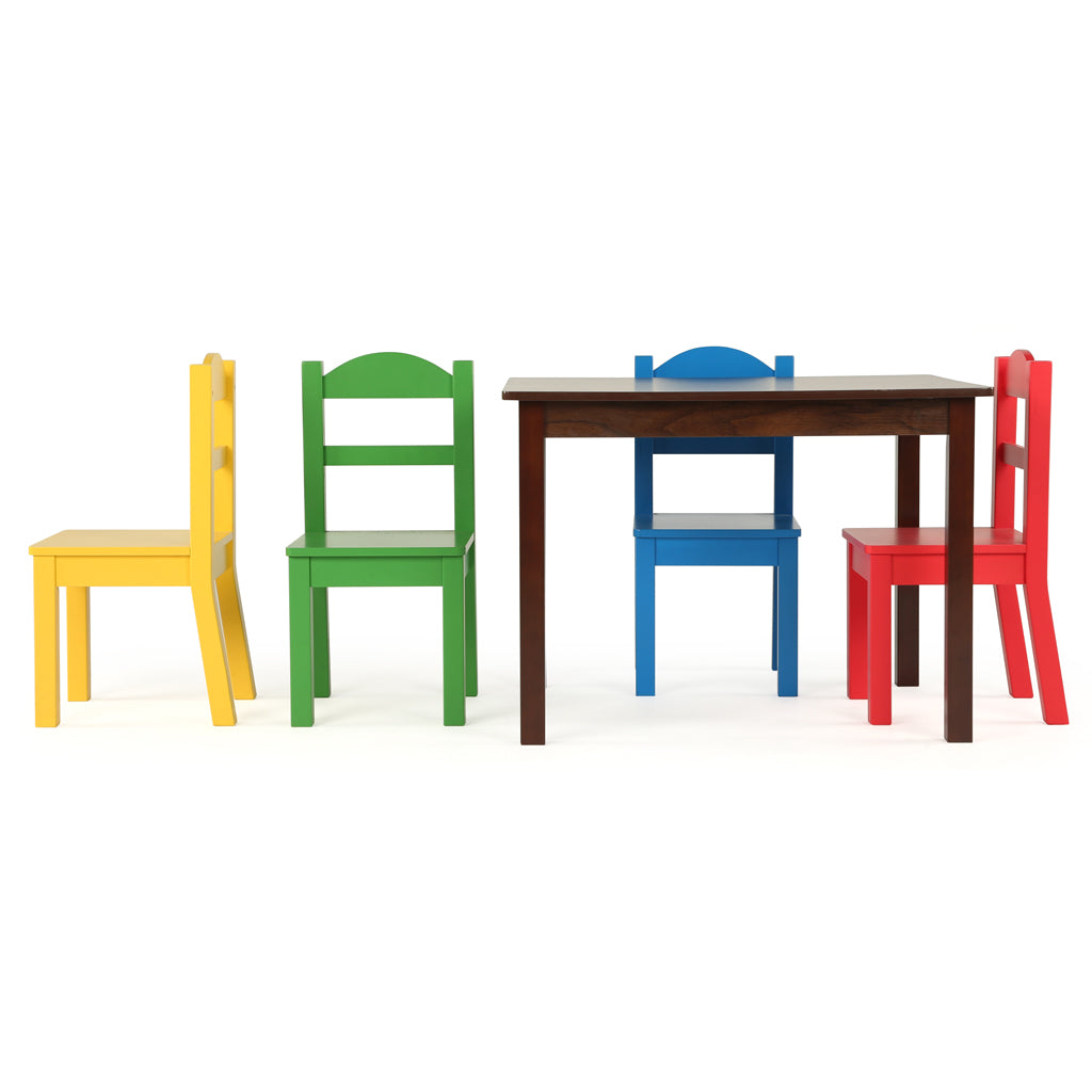 Discover Walnut Wood Kids Table & 4 Primary Chairs