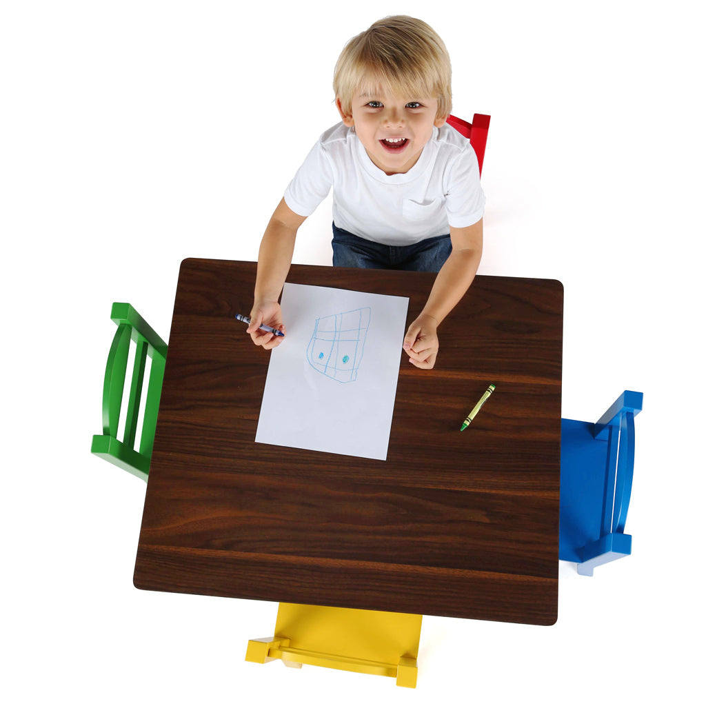 Discover Walnut Wood Kids Table & 4 Primary Chairs