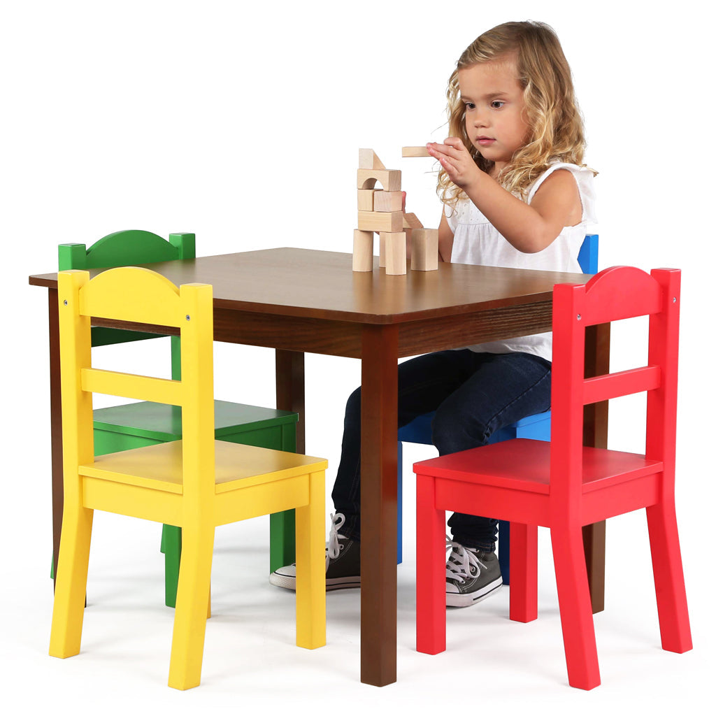 Discover Walnut Wood Kids Table & 4 Primary Chairs