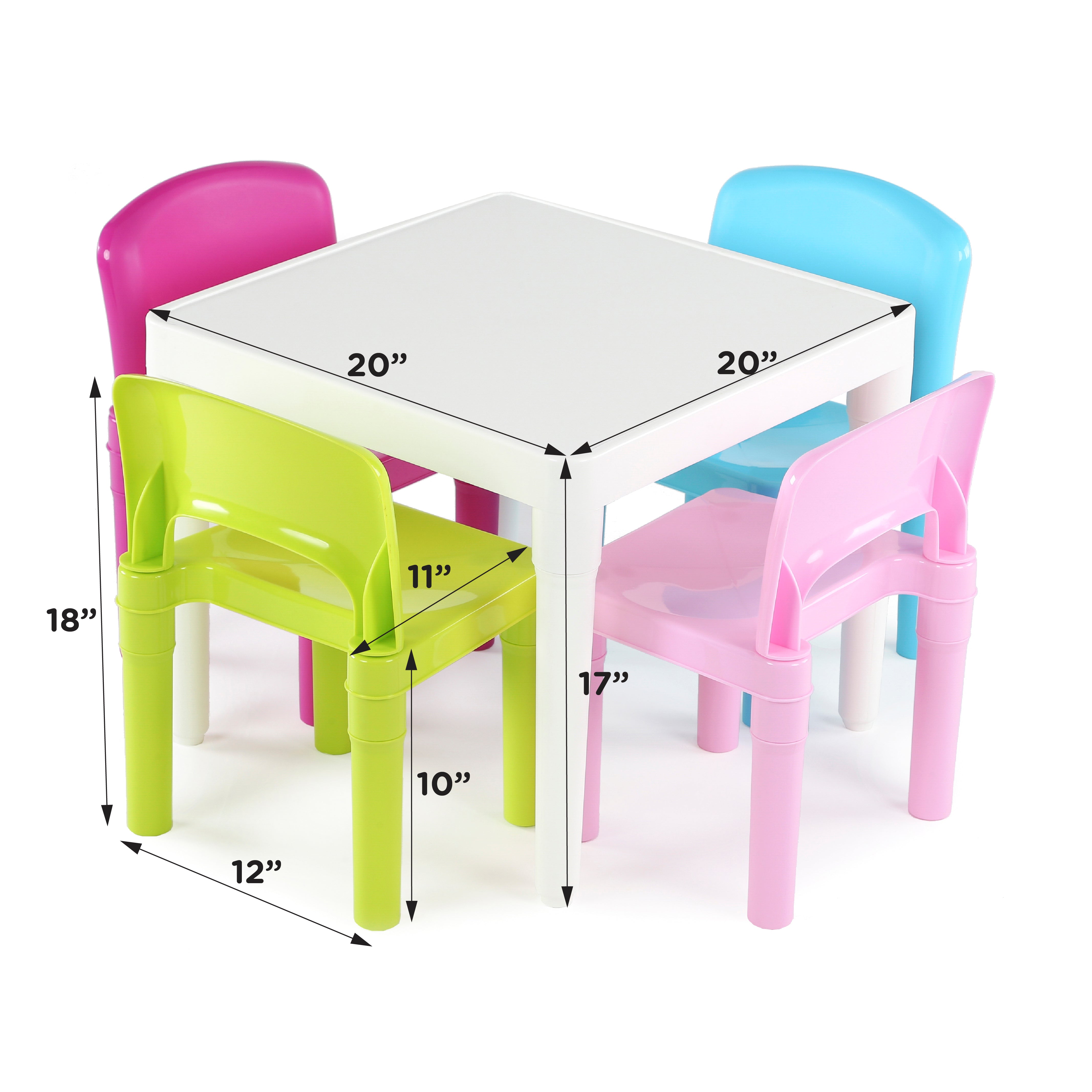 Plastic Table & 4 Chairs Set, Pink, Green & Blue