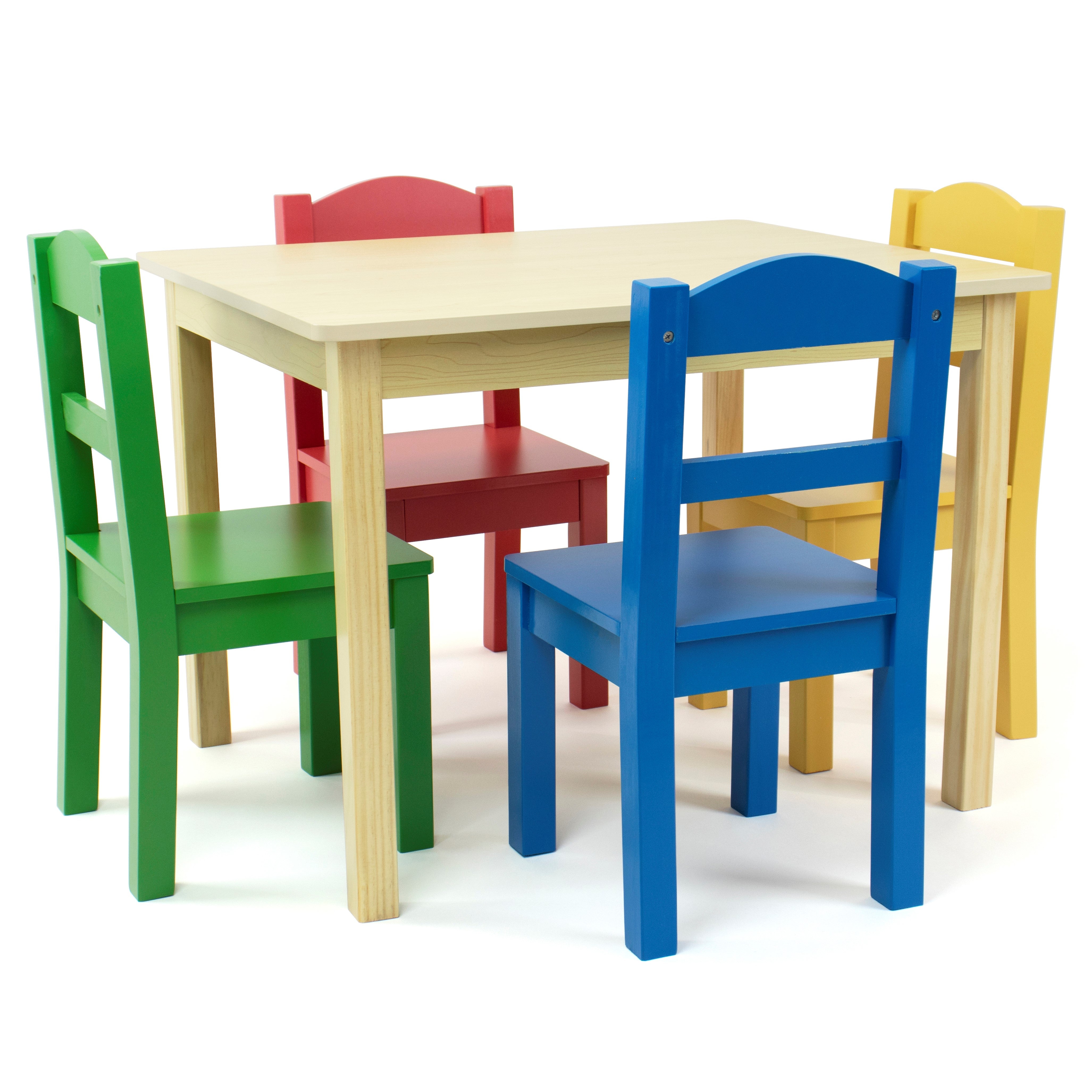 Primary Natural Wood Table & 4 Primary Chairs
