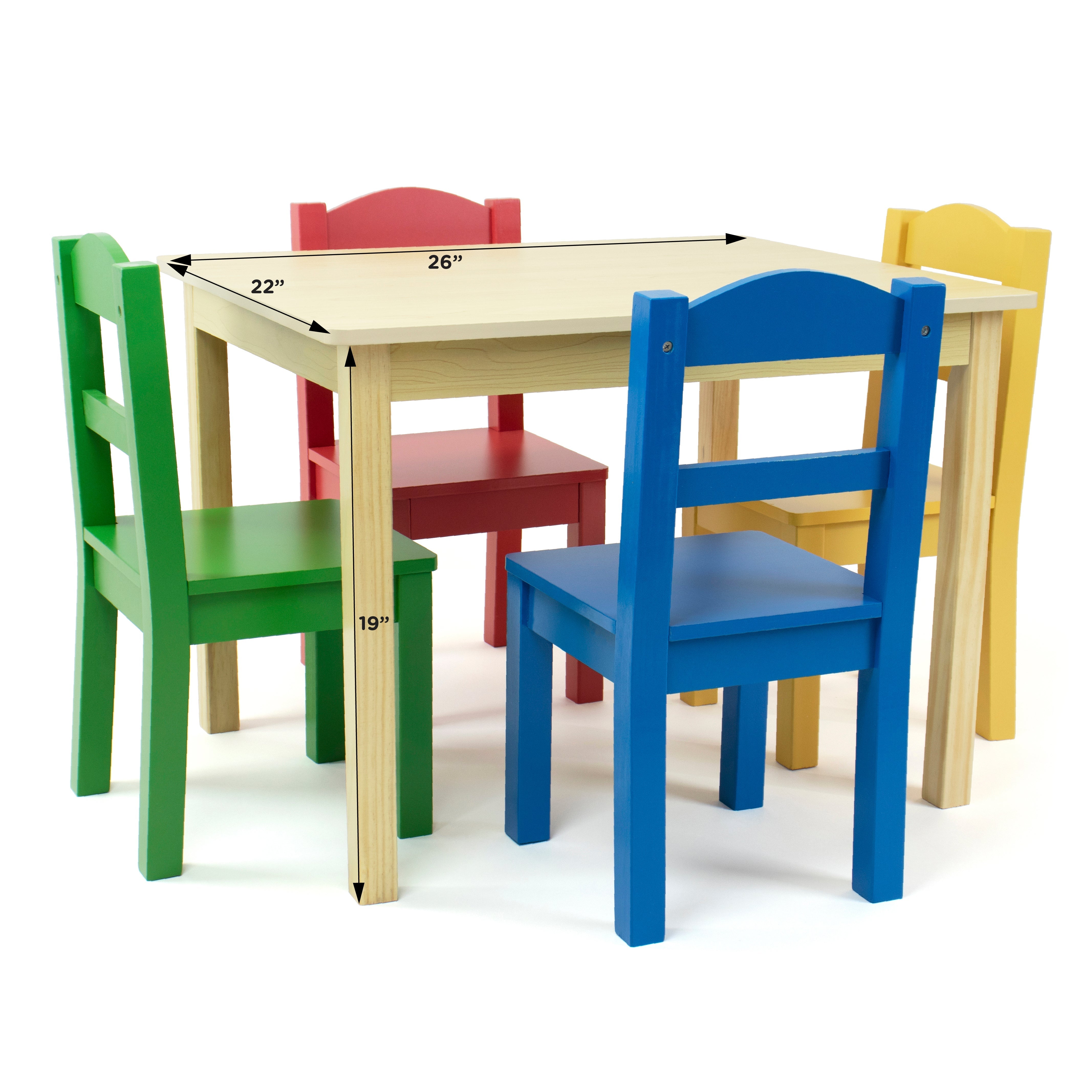 Primary Natural Wood Table & 4 Primary Chairs