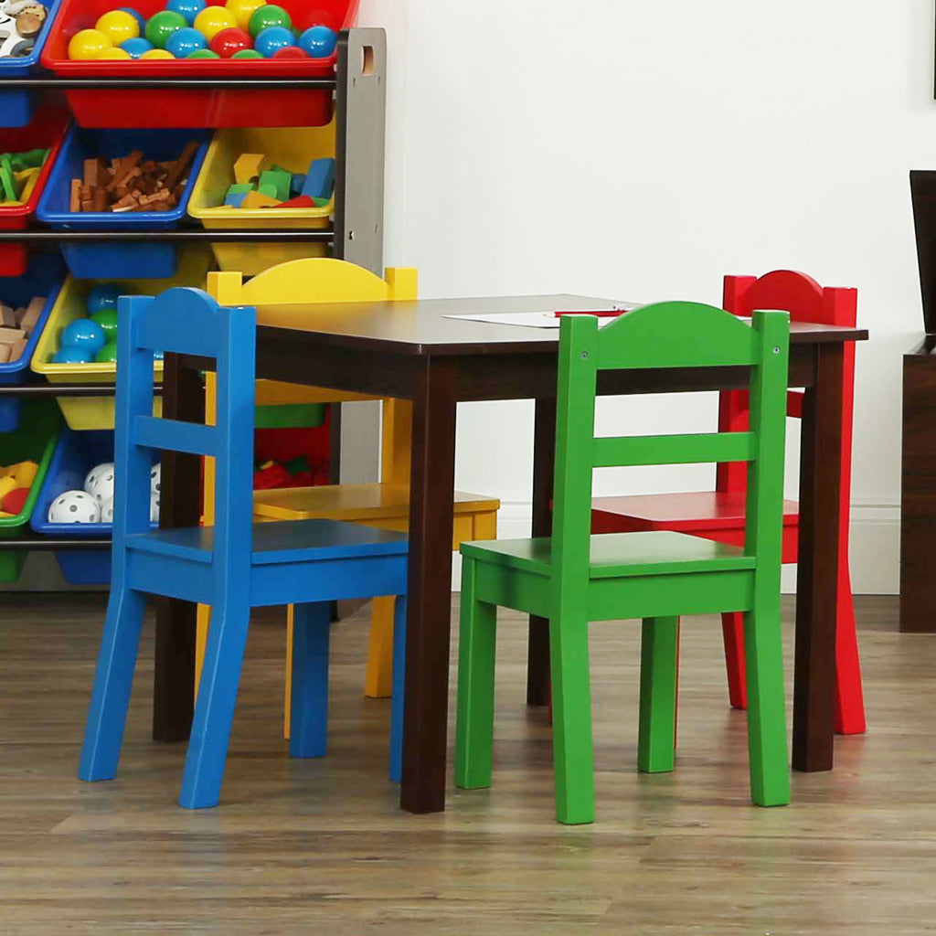 Discover Walnut Wood Kids Table & 4 Primary Chairs