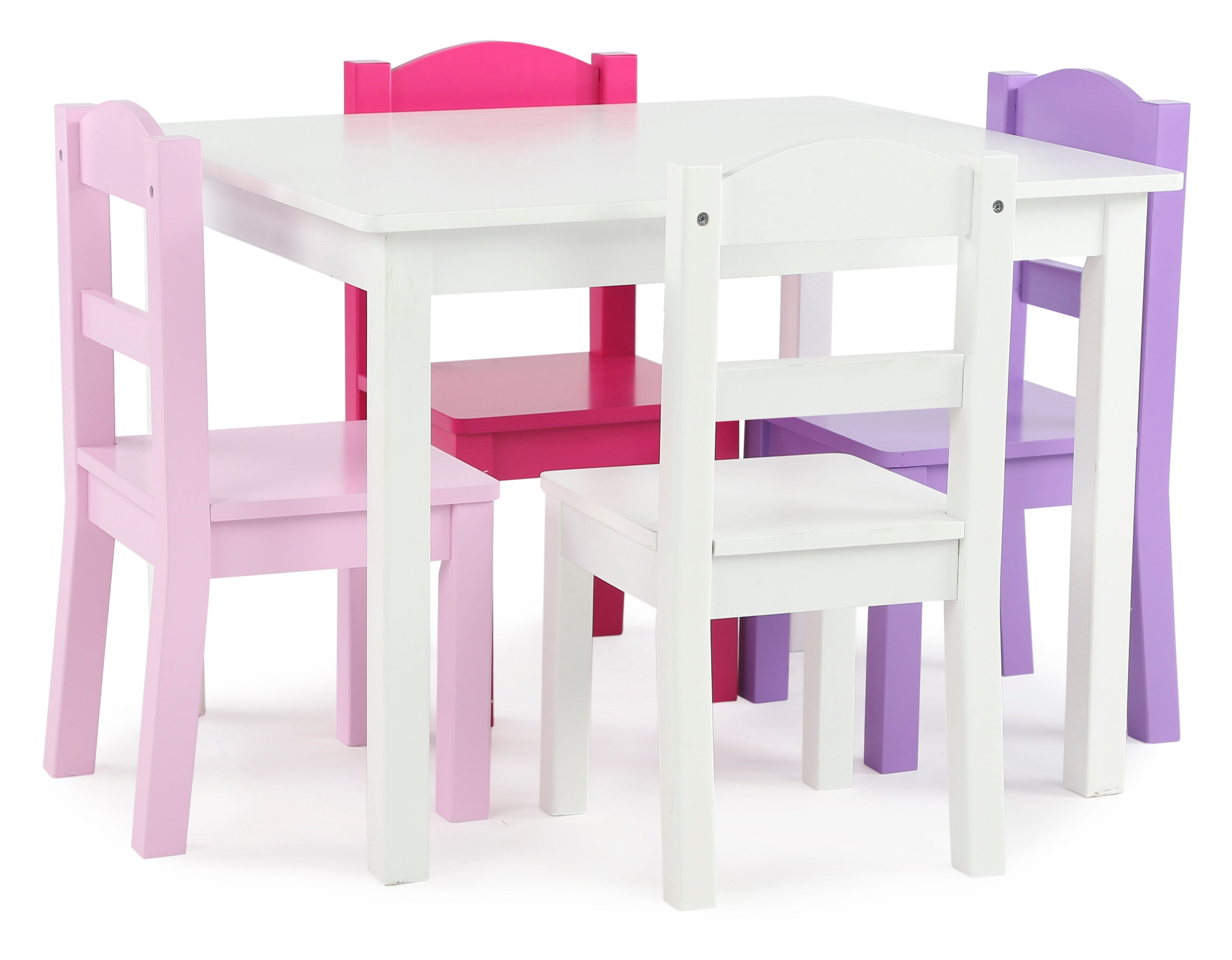 Friends White Kids Table & 4 Pink and Purple Chairs
