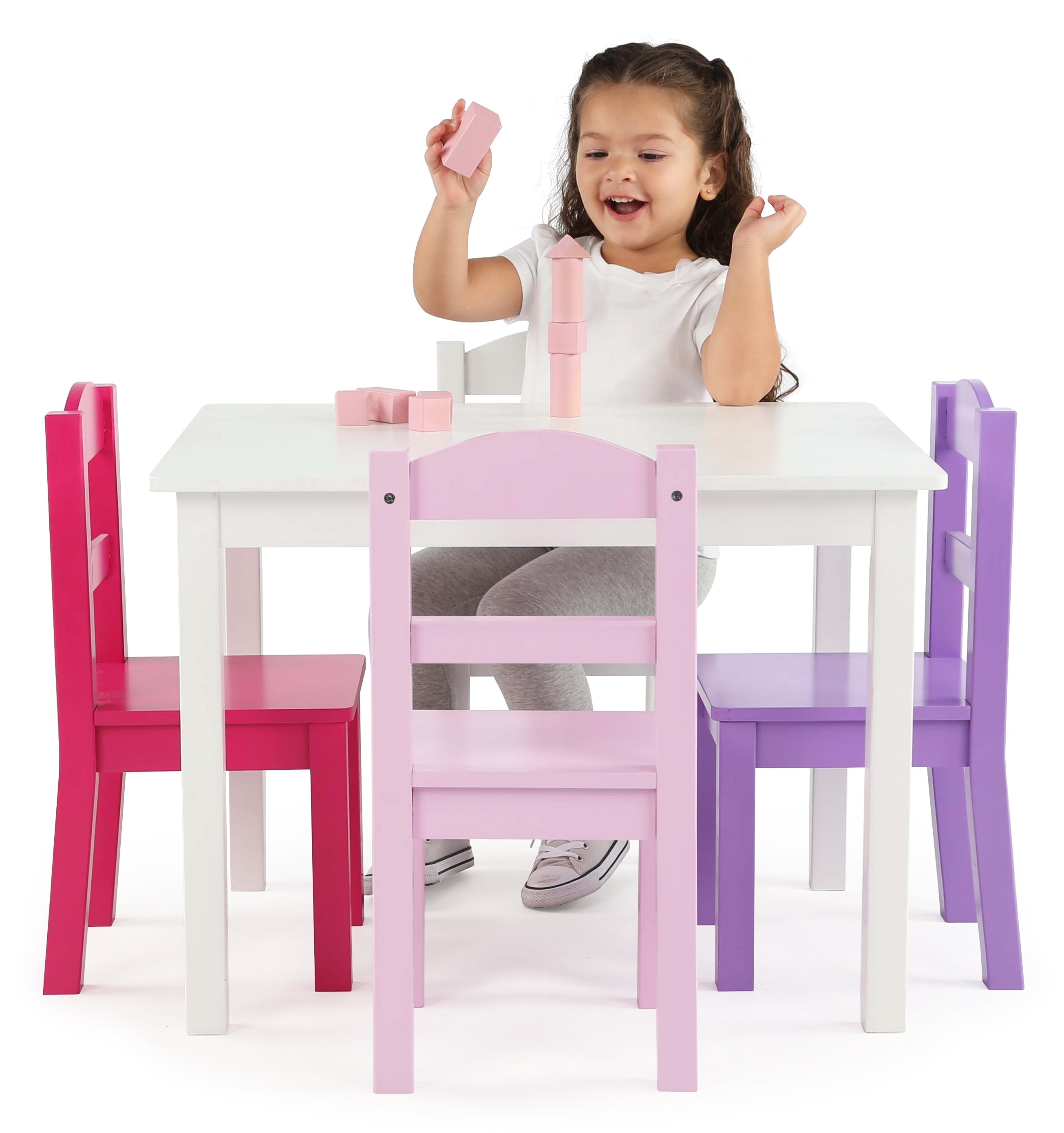 Friends White Kids Table & 4 Pink and Purple Chairs