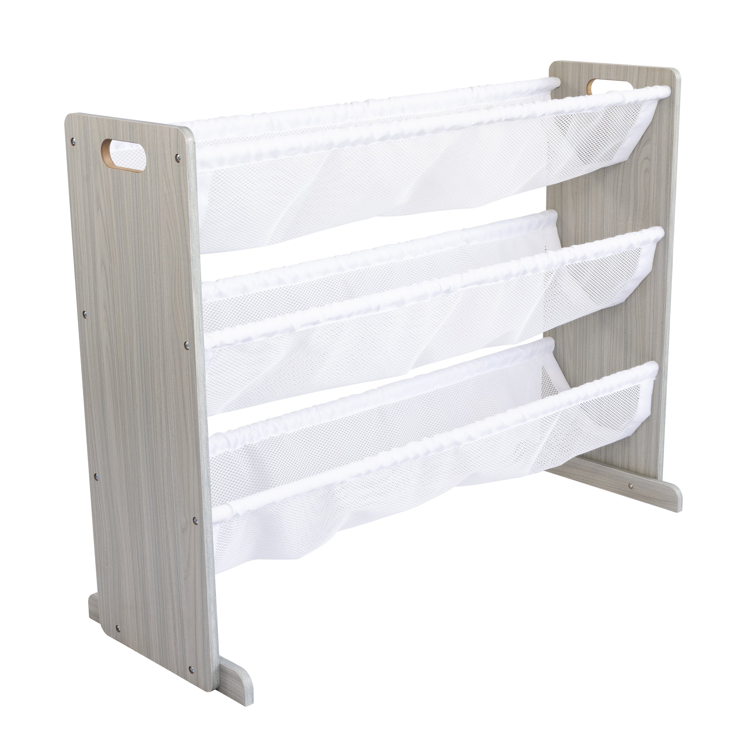Humble Crew Slate Stuffed Animal Organizer with 3 Tiers, Grey Woodgrain/White