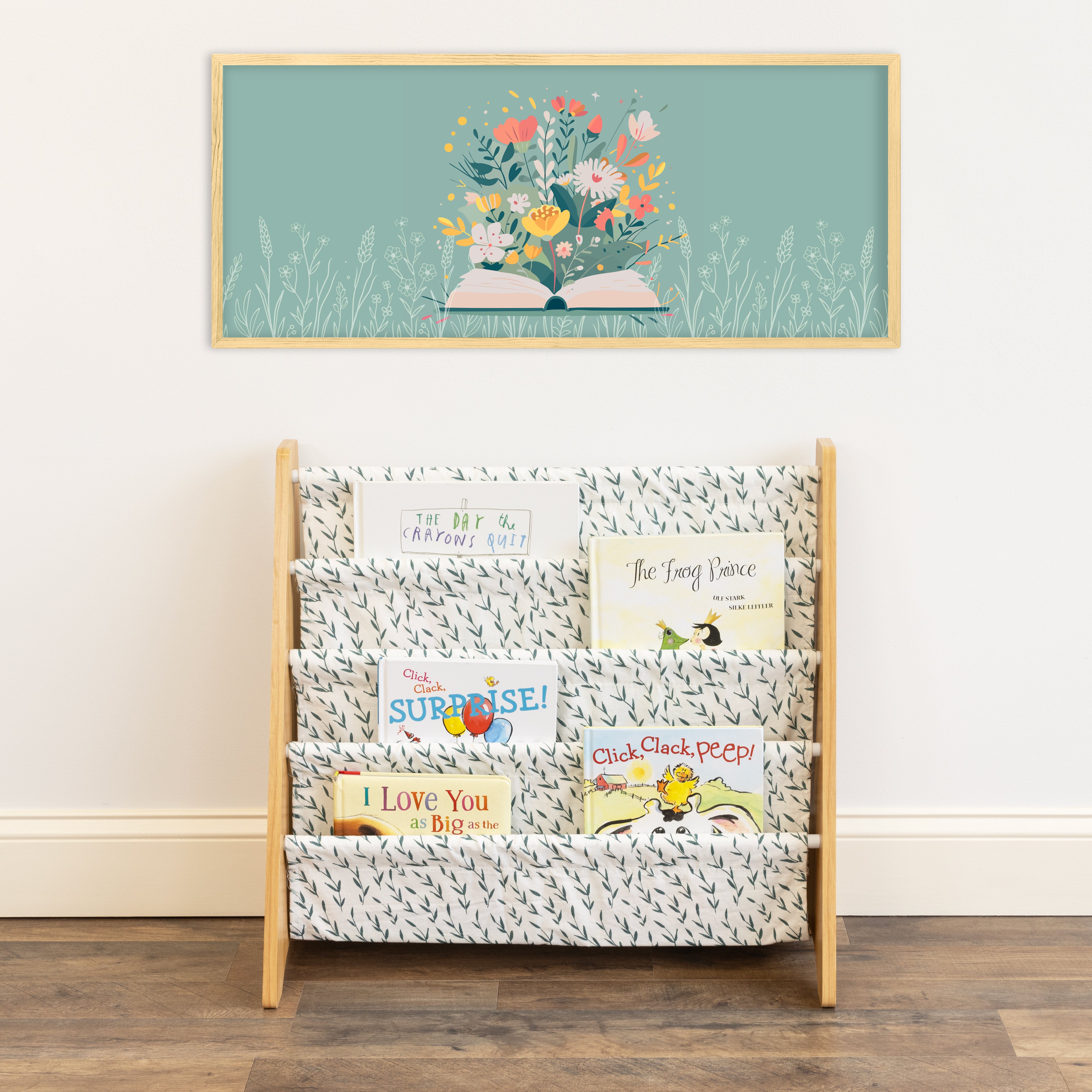 Humble Crew Spring Bookshelf 4 Tier Book Storage, Natural/White/Green