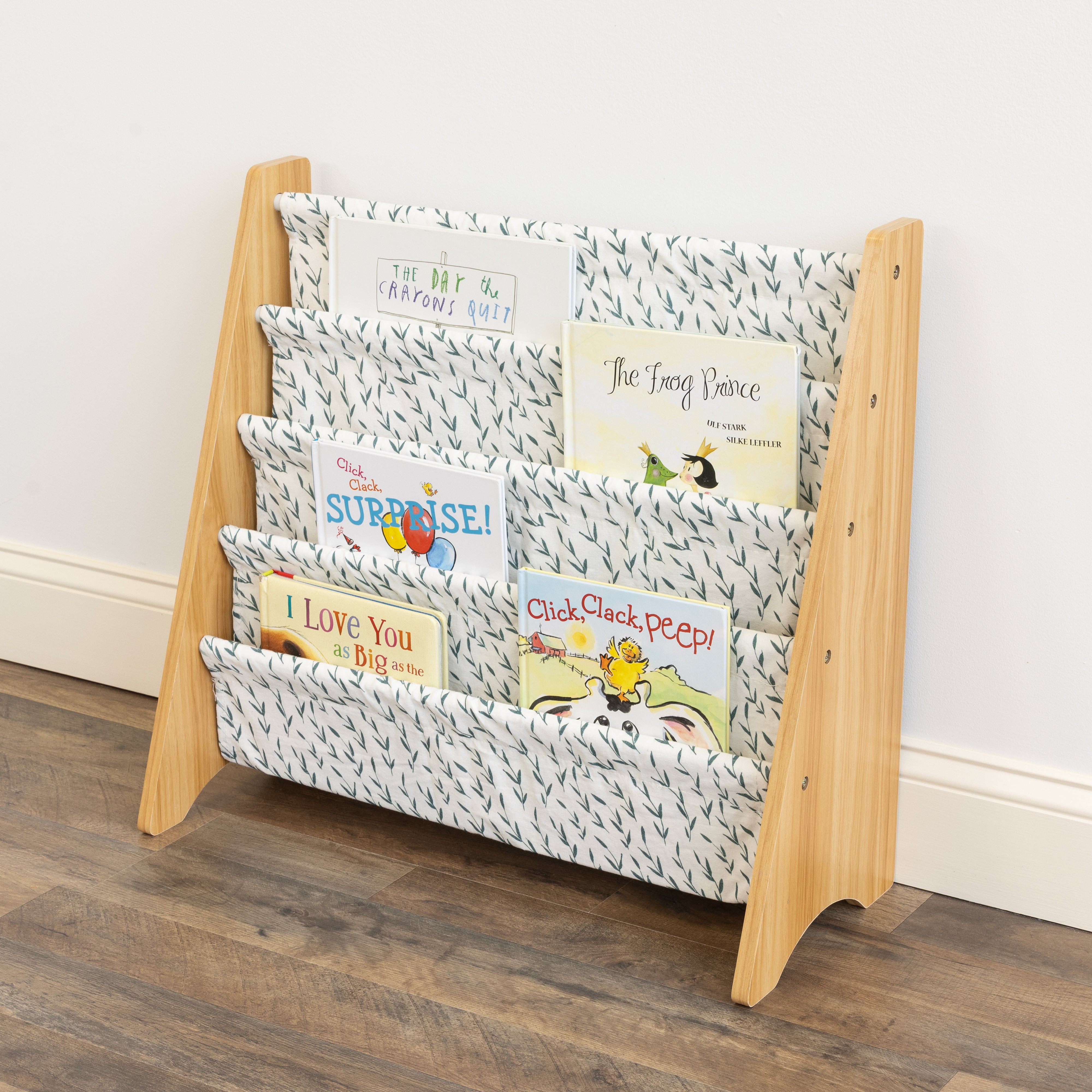 Humble Crew Spring Bookshelf 4 Tier Book Storage, Natural/White/Green