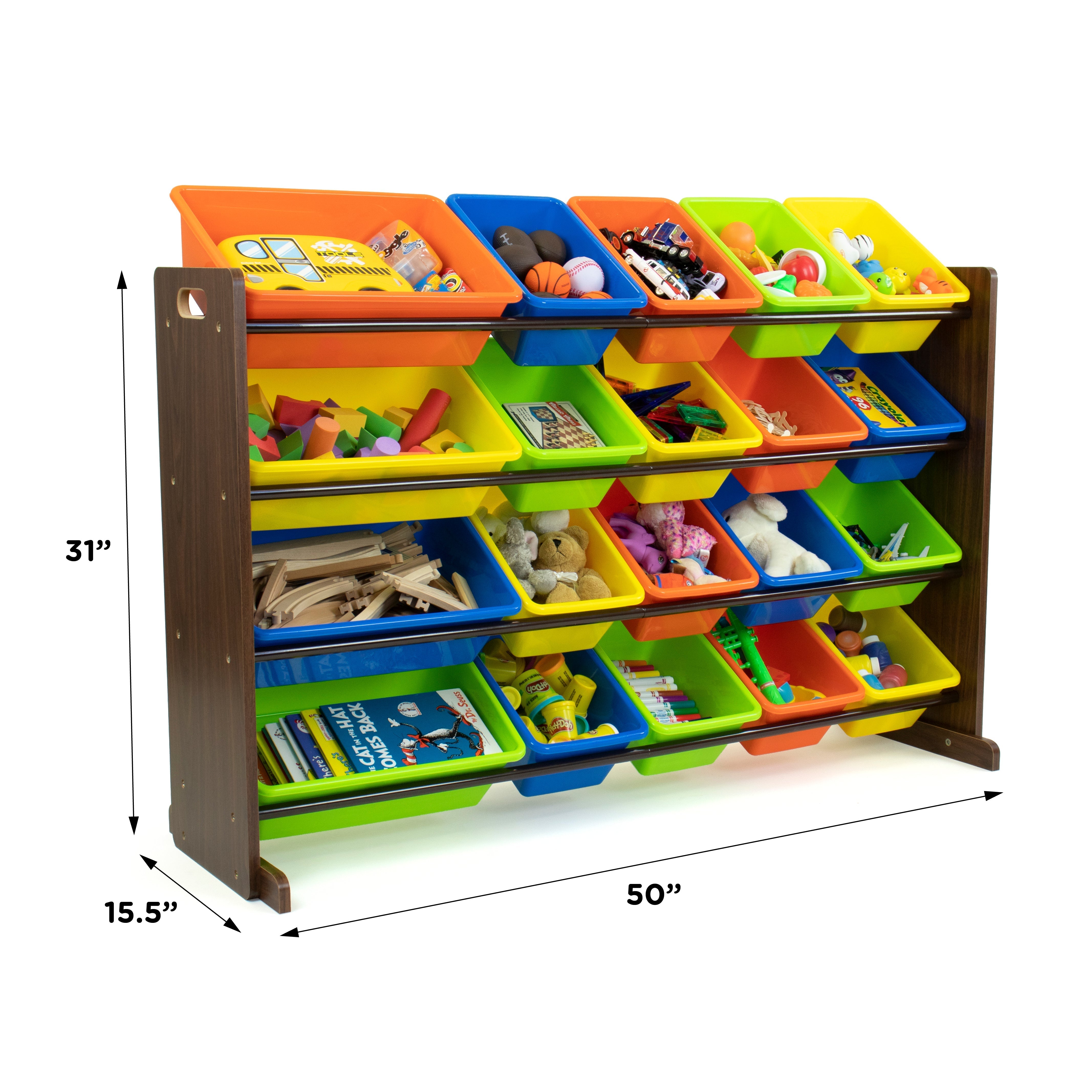 Forest Extra Large Toy Storage Organizer with 20 Storage Bins, Dark Walnut/Multi