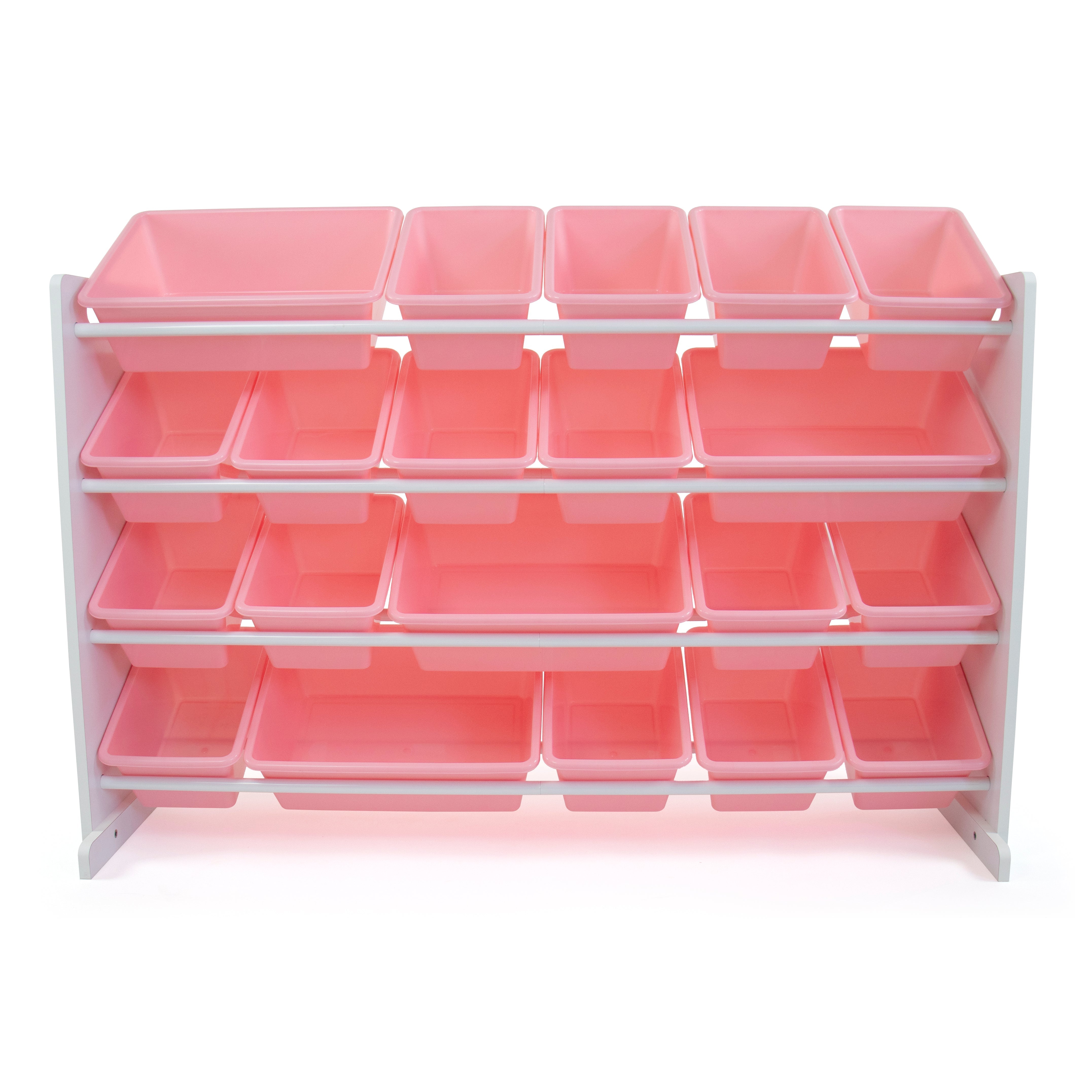 Charlotte Extra Large Toy Storage Organizer with 20 Storage Bins, White/Pink