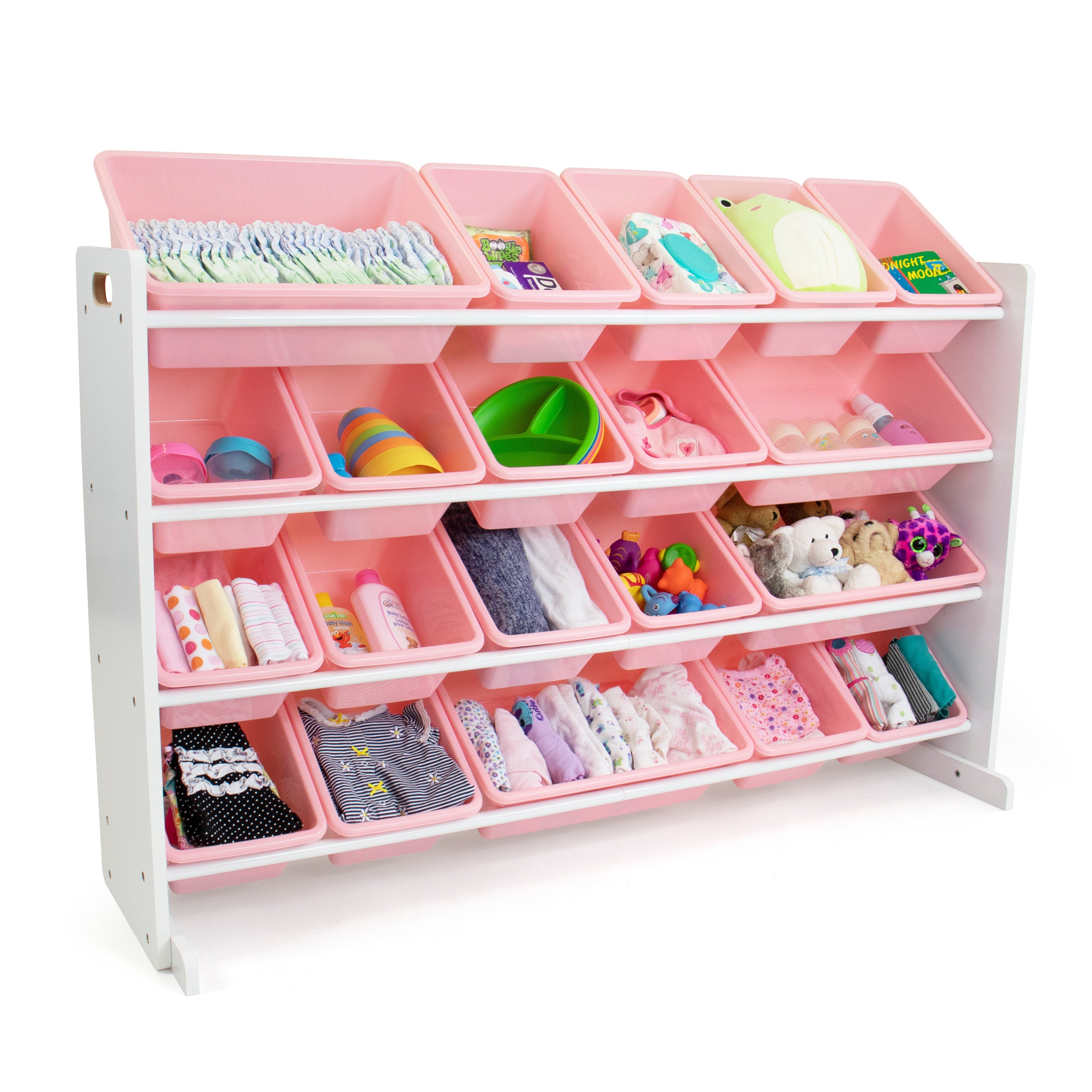 Charlotte Extra Large Toy Storage Organizer with 20 Storage Bins, White/Pink