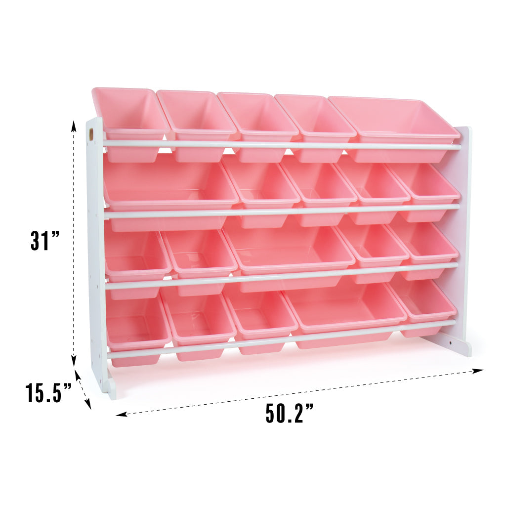 Charlotte Extra Large Toy Storage Organizer with 20 Storage Bins, White/Pink
