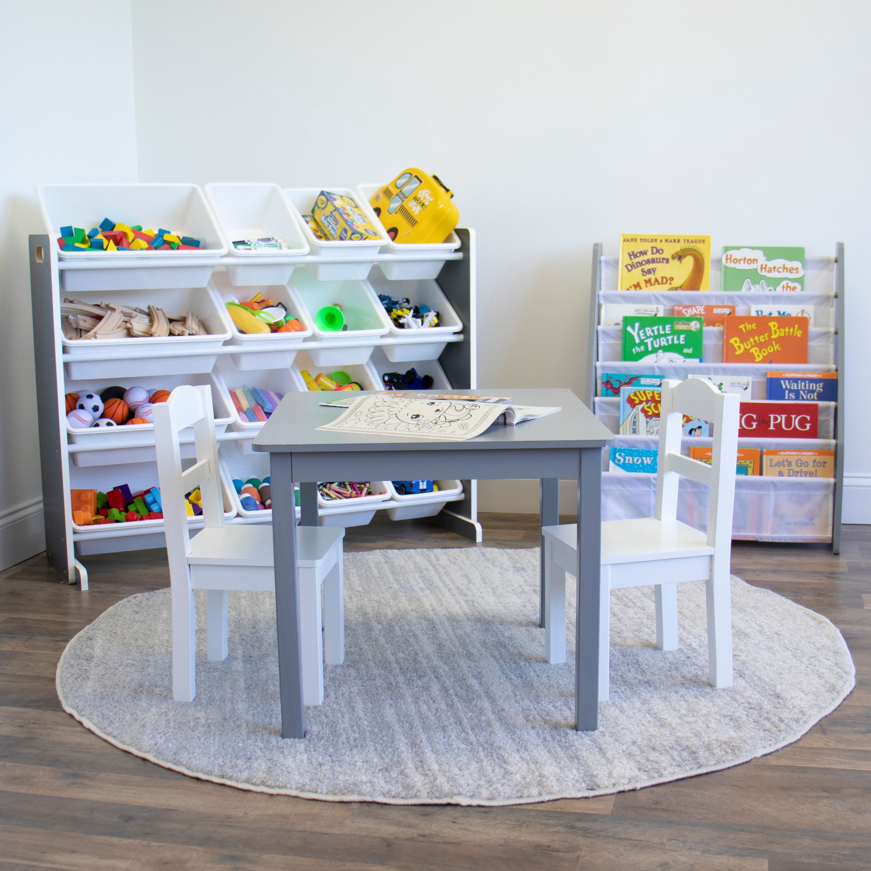 Soho Grey/WhiteToy Storage Organizer with 16 Storage Bins