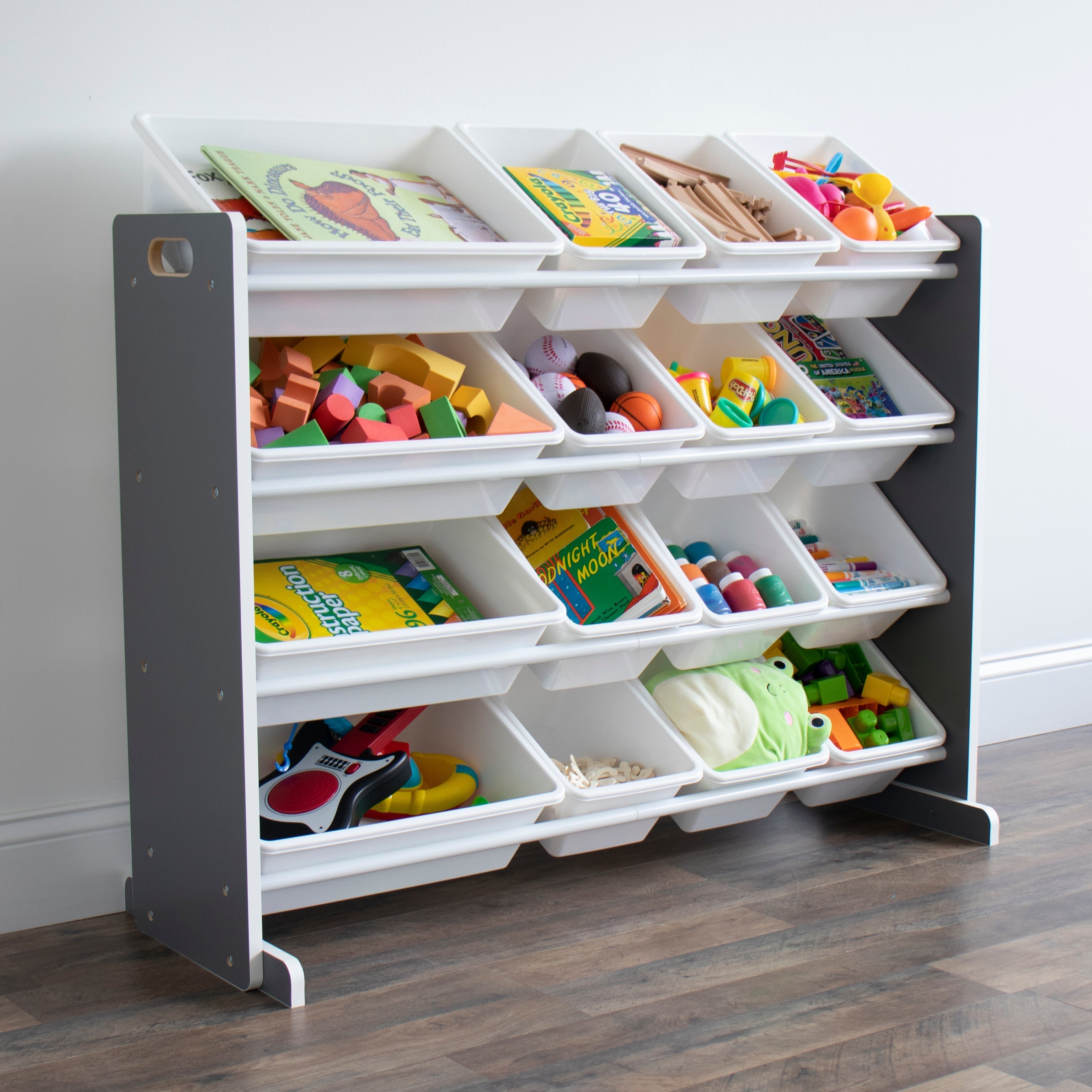 Soho Grey/WhiteToy Storage Organizer with 16 Storage Bins