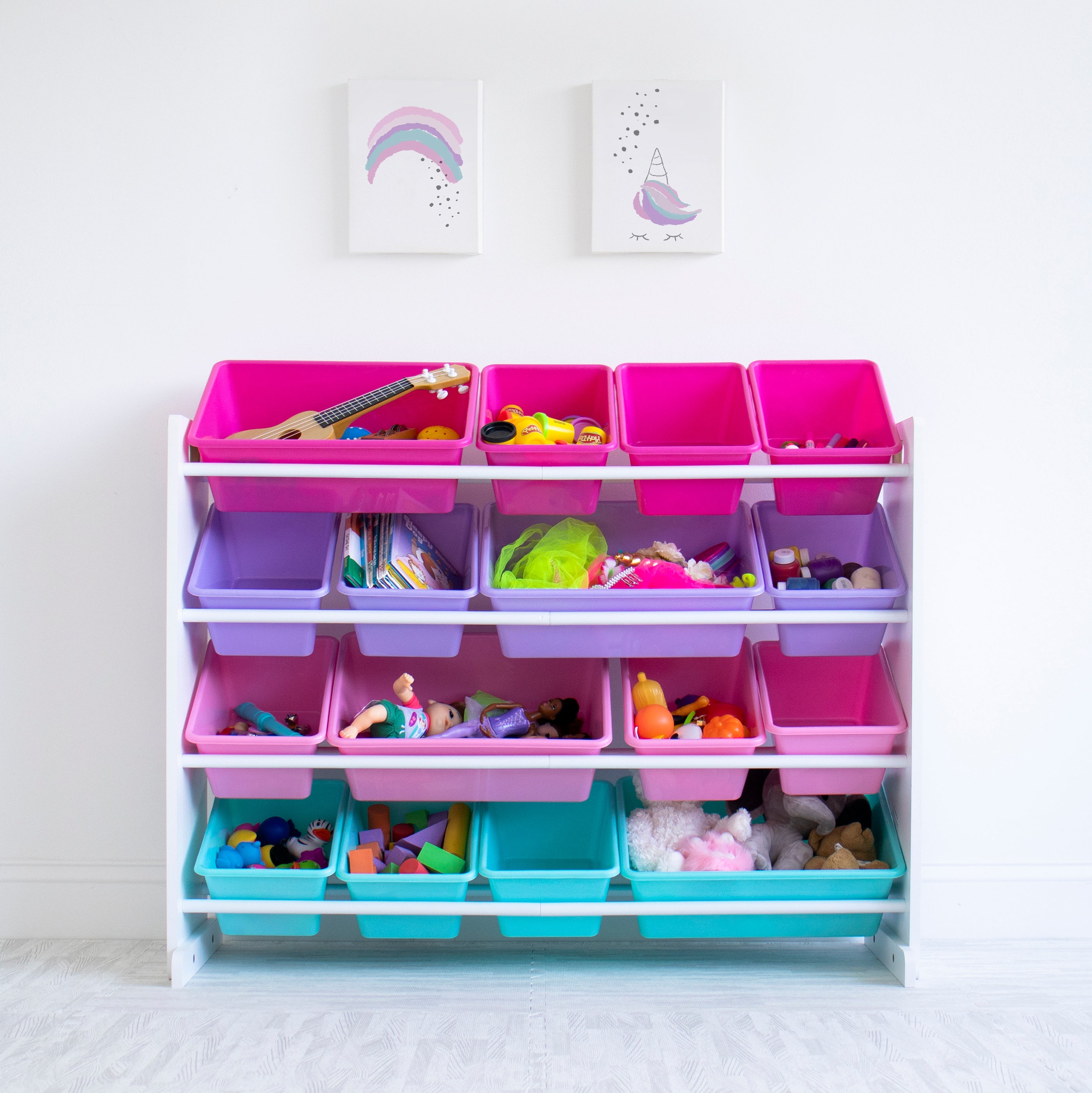 Forever Supersized Extra Large White and Pink 16-Bin Toy Organizer